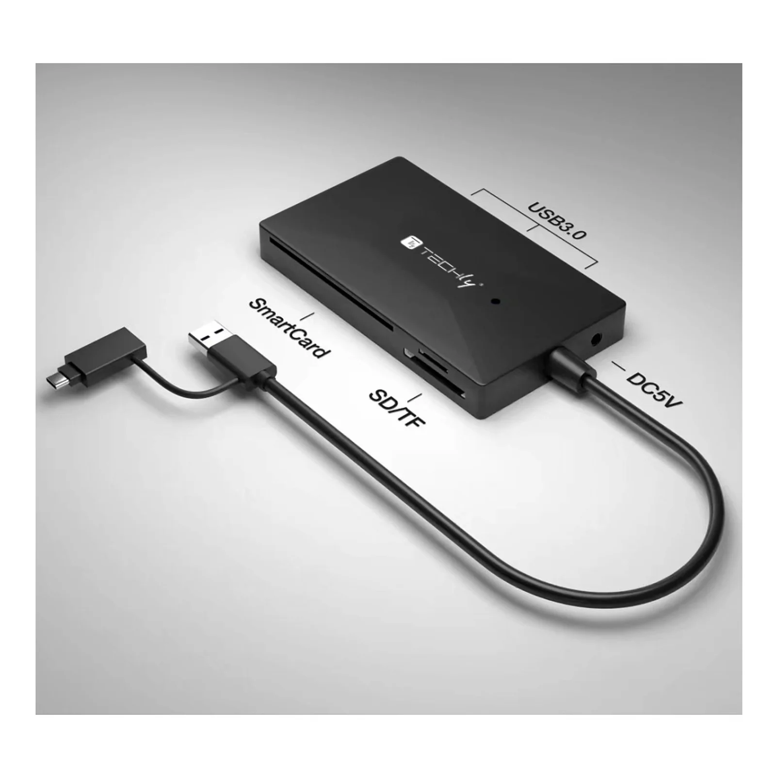 Techly IUSB-CARD-AC582 lecteur de carte mémoire USB 3.2 Gen 1 (3.1 Gen 1) Type-A/Type-C Noir