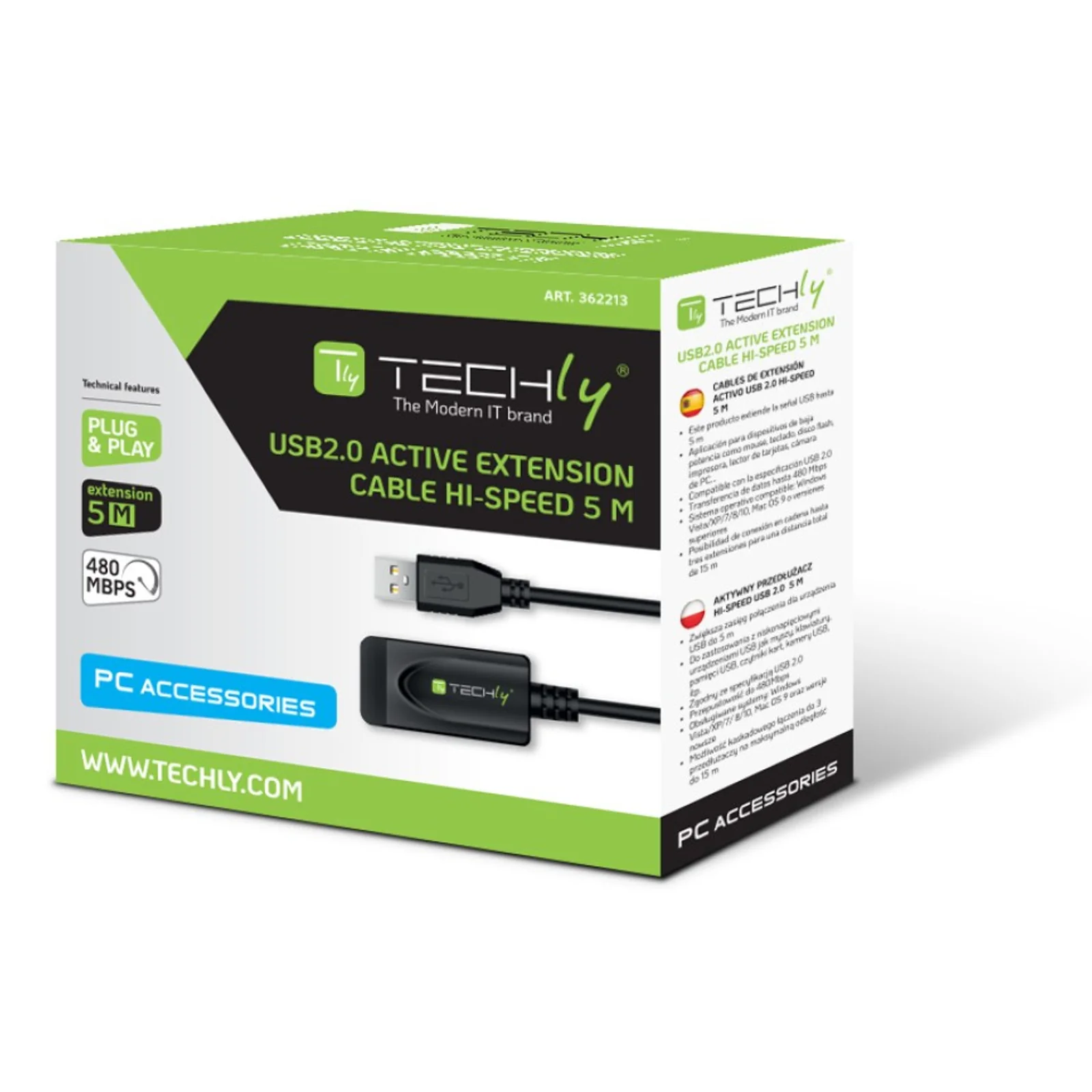 Techly IUSB-REP20TY câble USB USB 2.0 5 m USB A 0,48 Gbit/s Noir