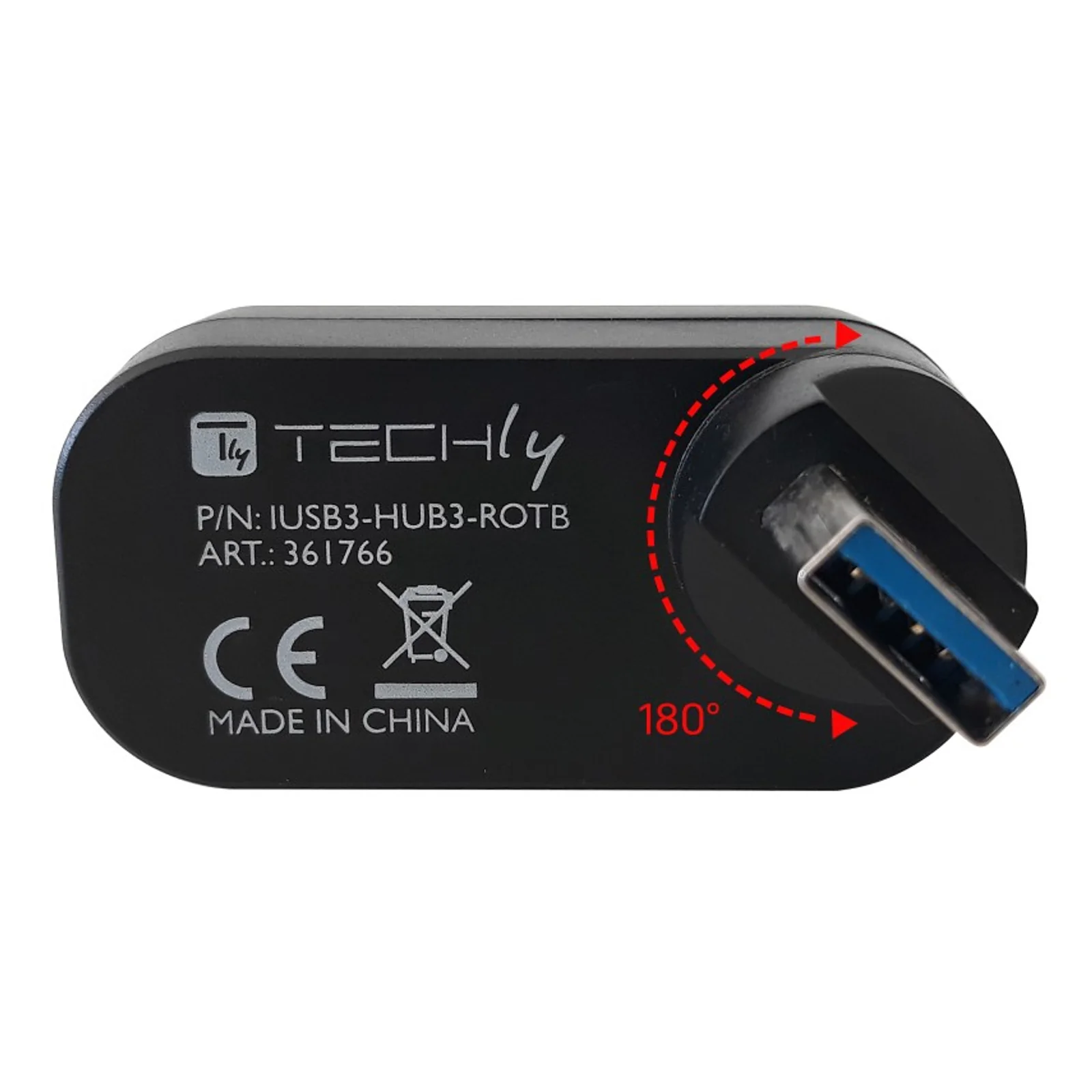 Techly IUSB3-HUB3-ROTB hub & concentrateur USB 3.2 Gen 1 (3.1 Gen 1) Type-A 5000 Mbit/s Noir