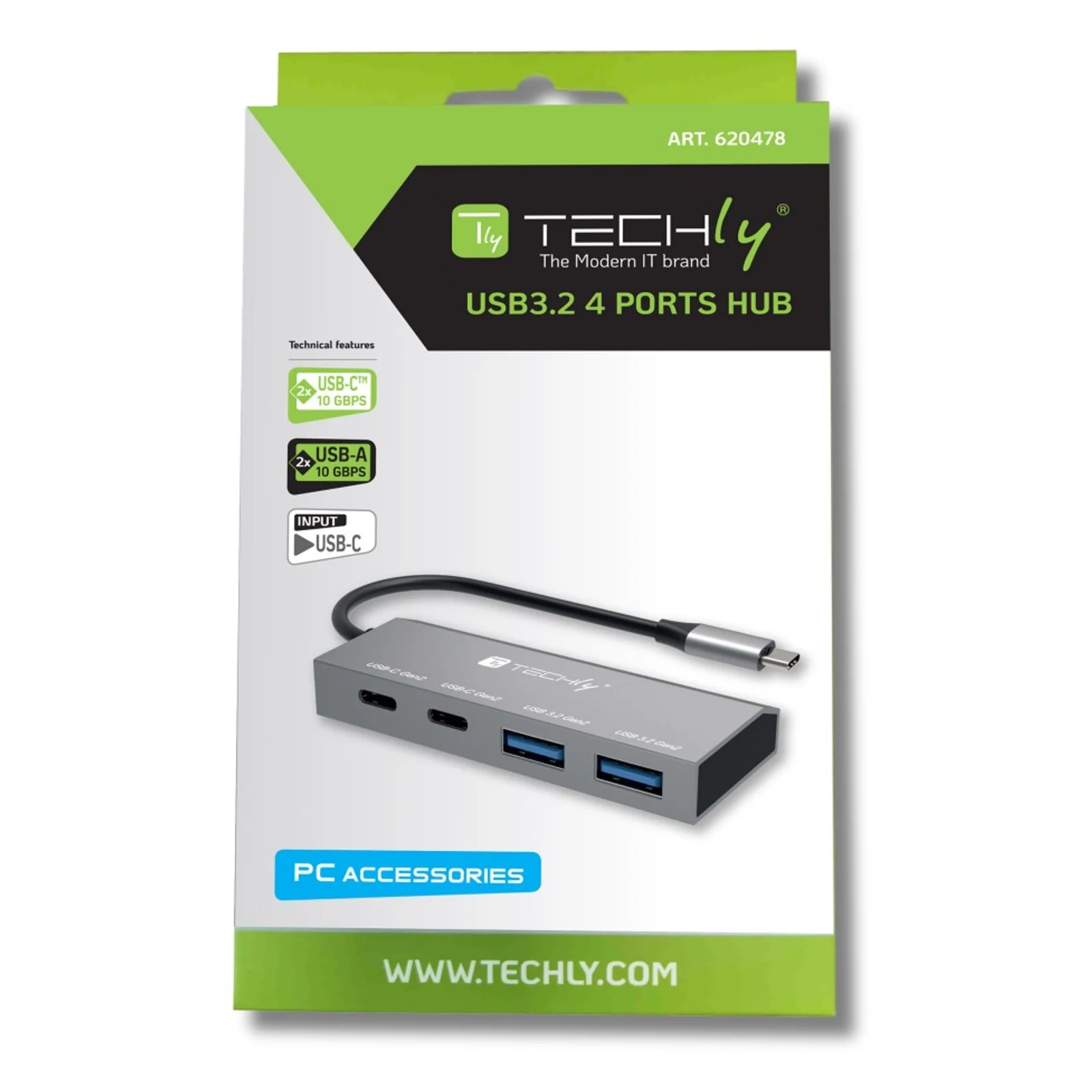 Techly IUSB32C-HUB4AC2 station d'accueil Avec fil USB 3.2 Gen 1 (3.1 Gen 1) Type-C Argent