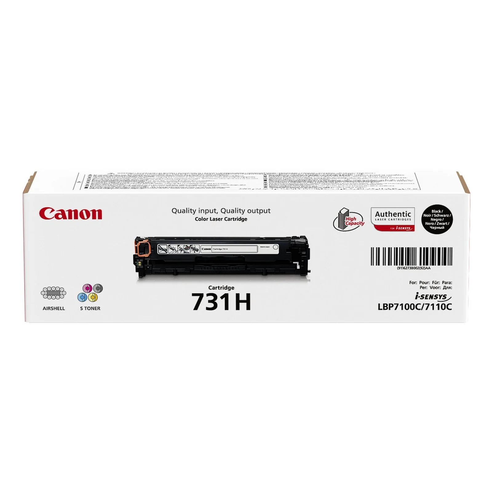 Boîte cartouche toner Canon 731H noir, vue de face frontale avec mention LBP7100C 7110C et logo S Toner
