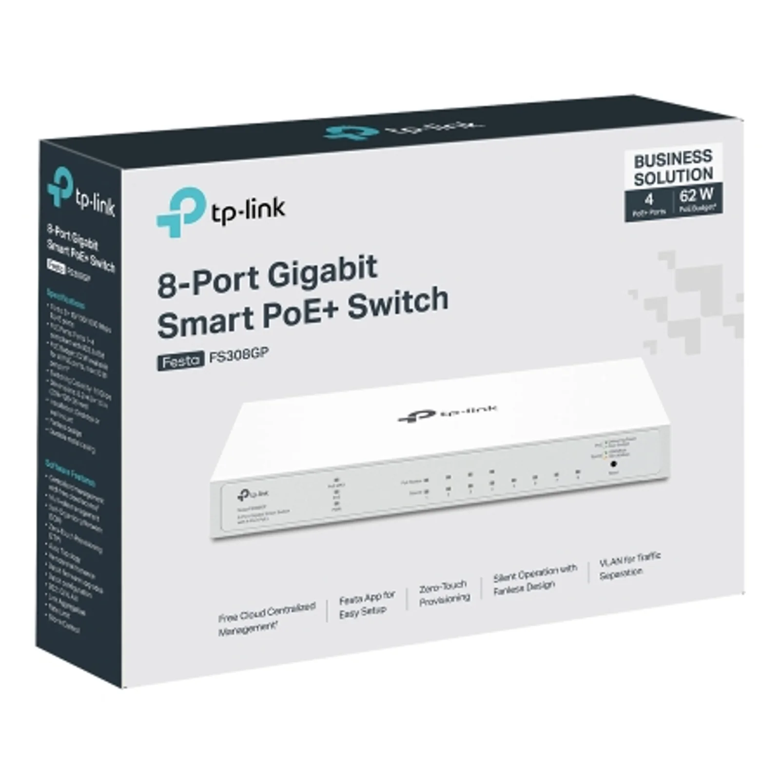 TP-Link FESTA FS308GP commutateur réseau Géré Gigabit Ethernet (10/100/1000) Connexion Ethernet, supportant l'alimentation via ce port (PoE) Blanc