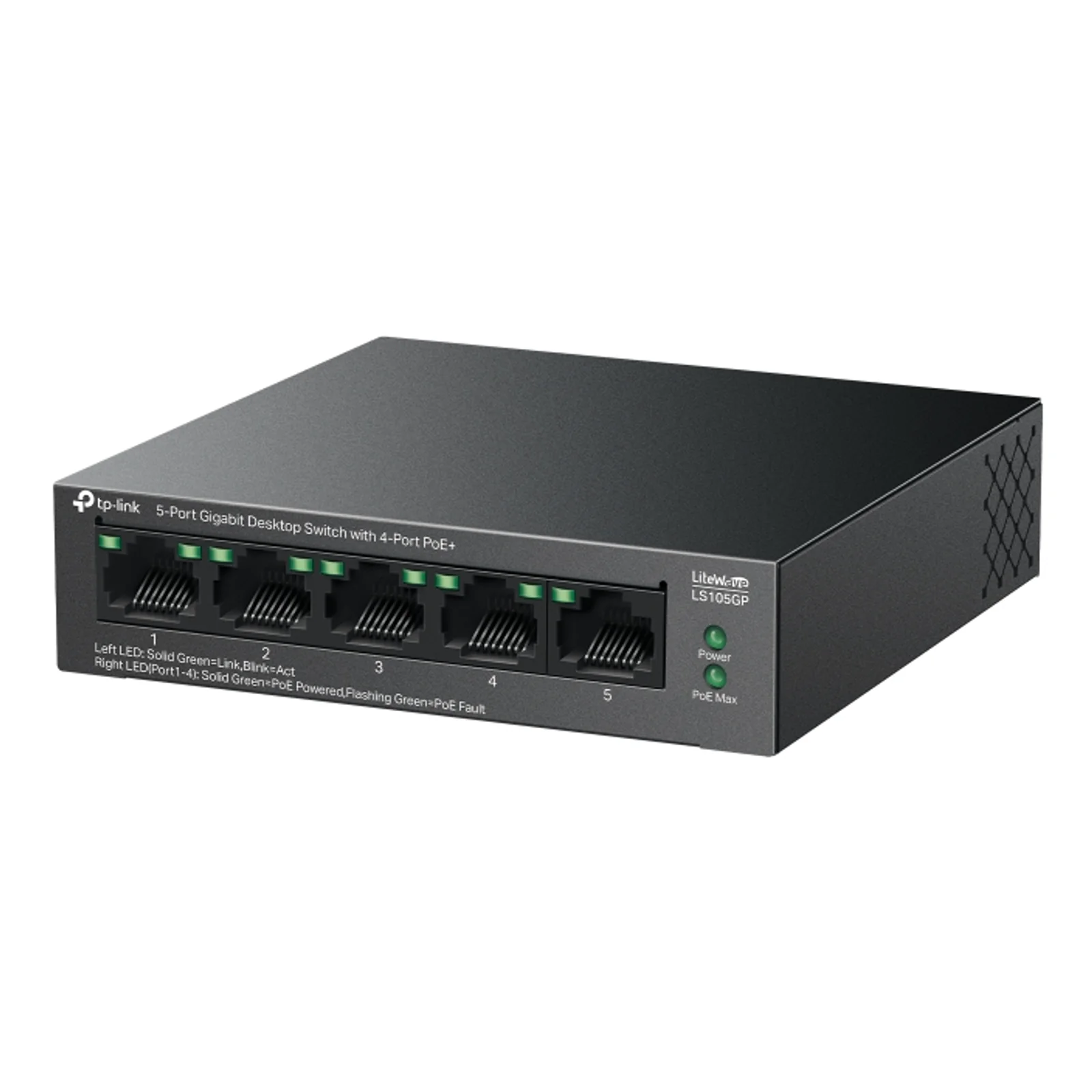 TP-Link LiteWave LS105GP commutateur réseau Non-géré Gigabit Ethernet (10/100/1000) Connexion Ethernet, supportant l'alimentation via ce port (PoE) Noir