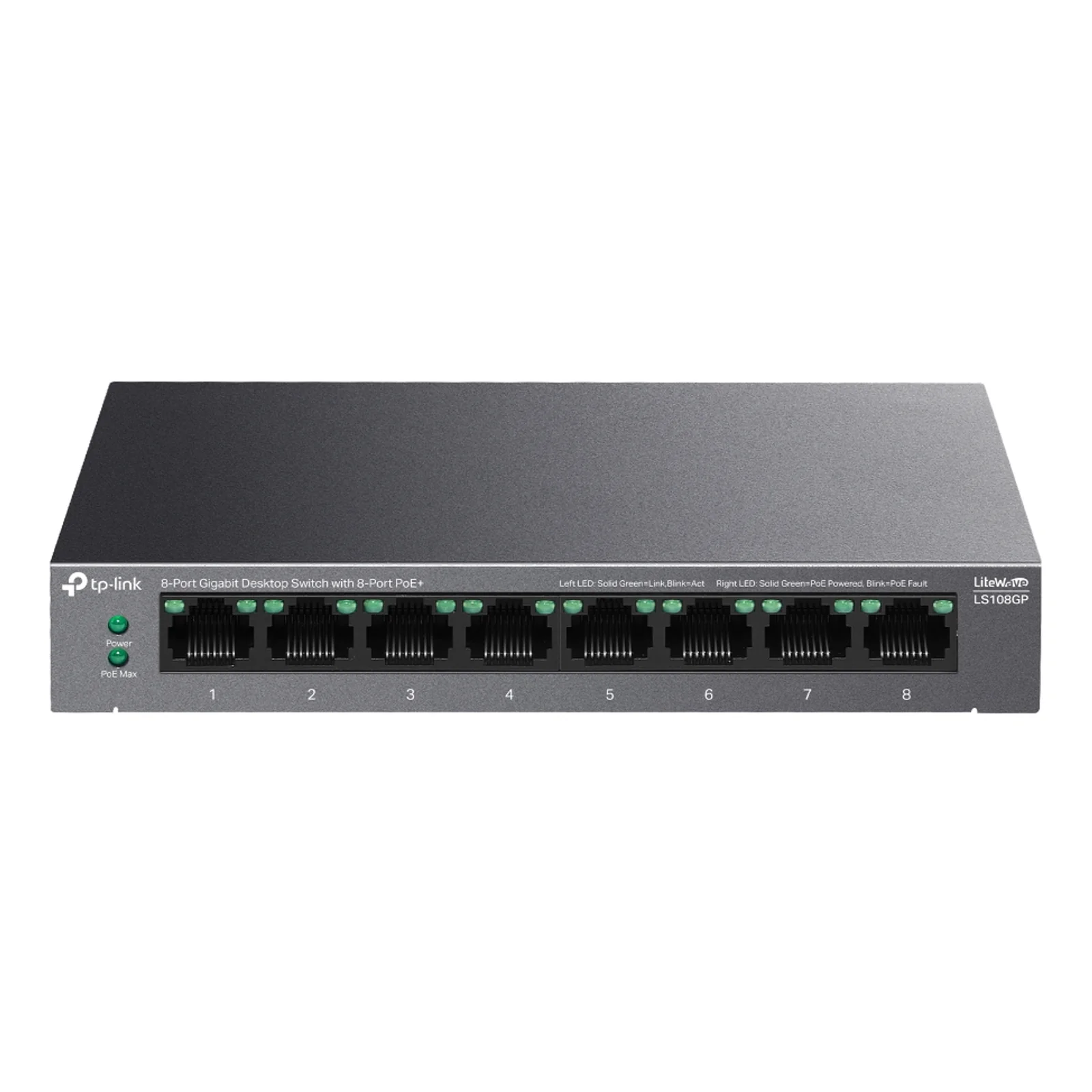 LiteWave LS108GP commutateur réseau Non-géré Gigabit Ethernet (10/100/1000) Connexion Ethernet, supportant l'alimentation via ce port (PoE) Noir