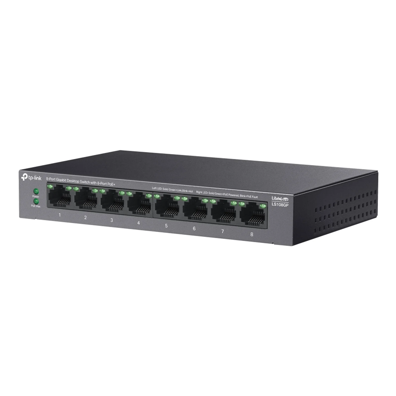 TP-Link LiteWave LS108GP commutateur réseau Non-géré Gigabit Ethernet (10/100/1000) Connexion Ethernet, supportant l'alimentation via ce port (PoE) Noir