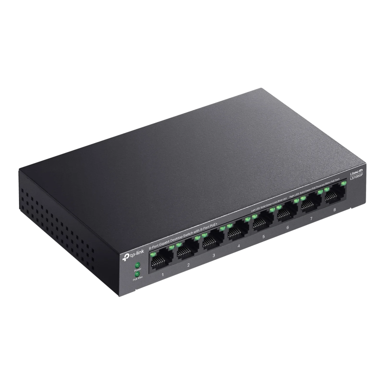 TP-Link LiteWave LS108GP commutateur réseau Non-géré Gigabit Ethernet (10/100/1000) Connexion Ethernet, supportant l'alimentation via ce port (PoE) Noir
