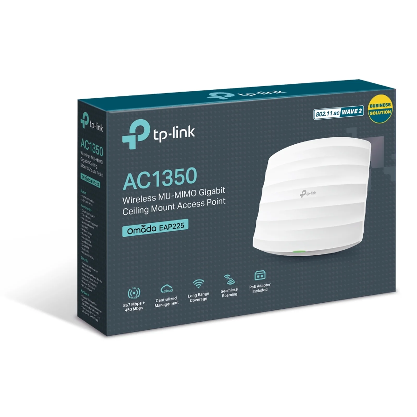 TP-Link Omada EAP225 point d'accès réseaux locaux sans fil 1350 Mbit/s Blanc Connexion Ethernet, supportant l'alimentation via ce port (PoE)