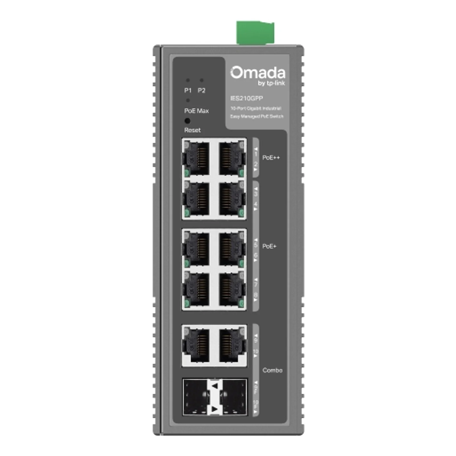TP-Link Omada IES210GPP commutateur réseau Géré Gigabit Ethernet (10/100/1000) Connexion Ethernet, supportant l'alimentation via ce port (PoE) DIN rail Gris