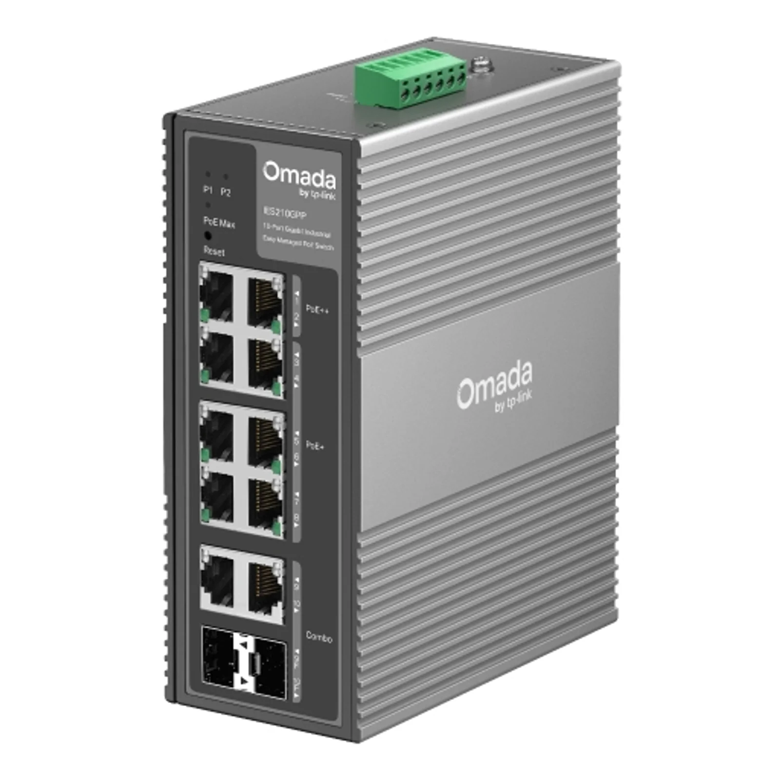 TP-Link Omada IES210GPP commutateur réseau Géré Gigabit Ethernet (10/100/1000) Connexion Ethernet, supportant l'alimentation via ce port (PoE) DIN rail Gris