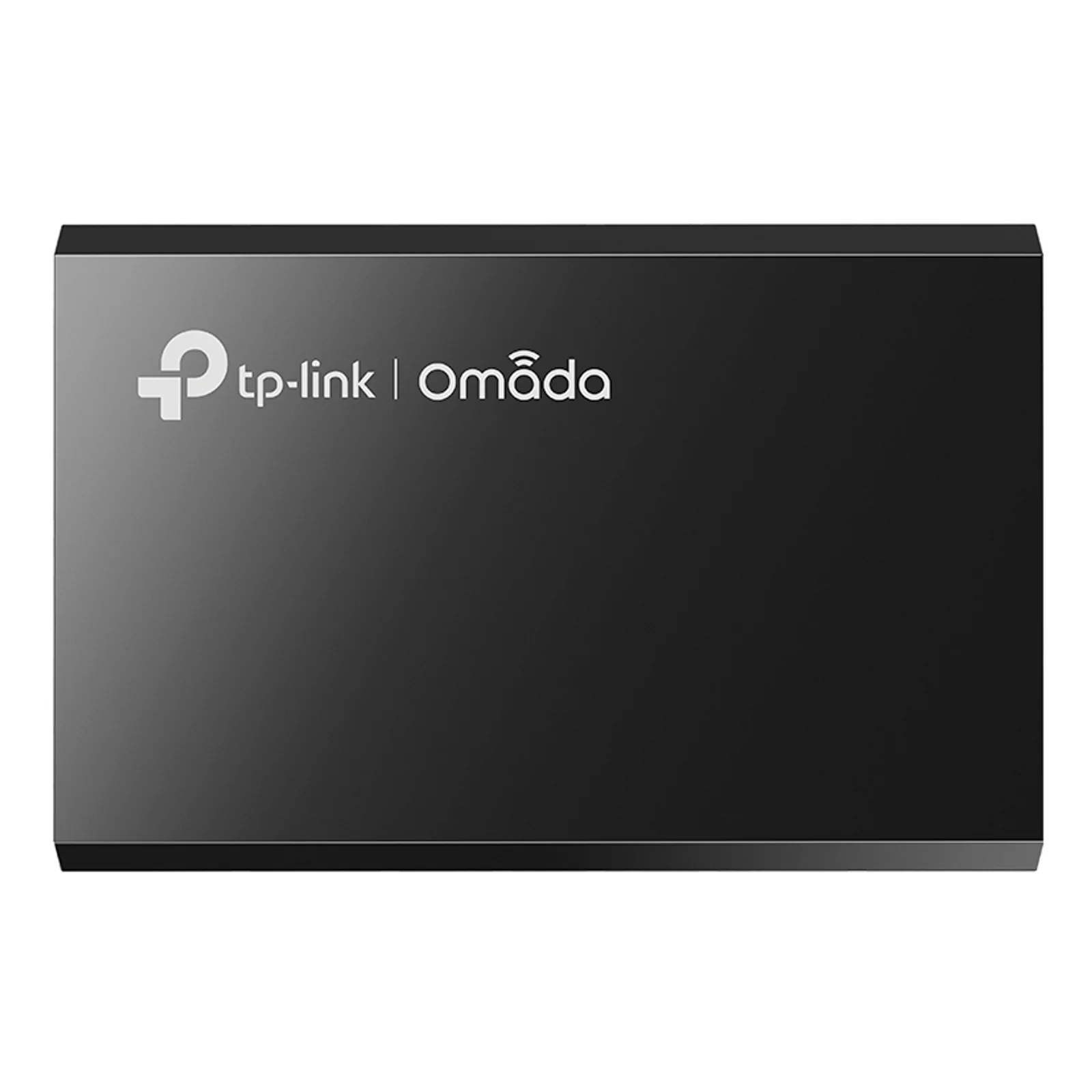 Vue de dessus du TP-Link Omada POE150S, logo tp-link Omada gravé en gris sur la face supérieure noire laquée