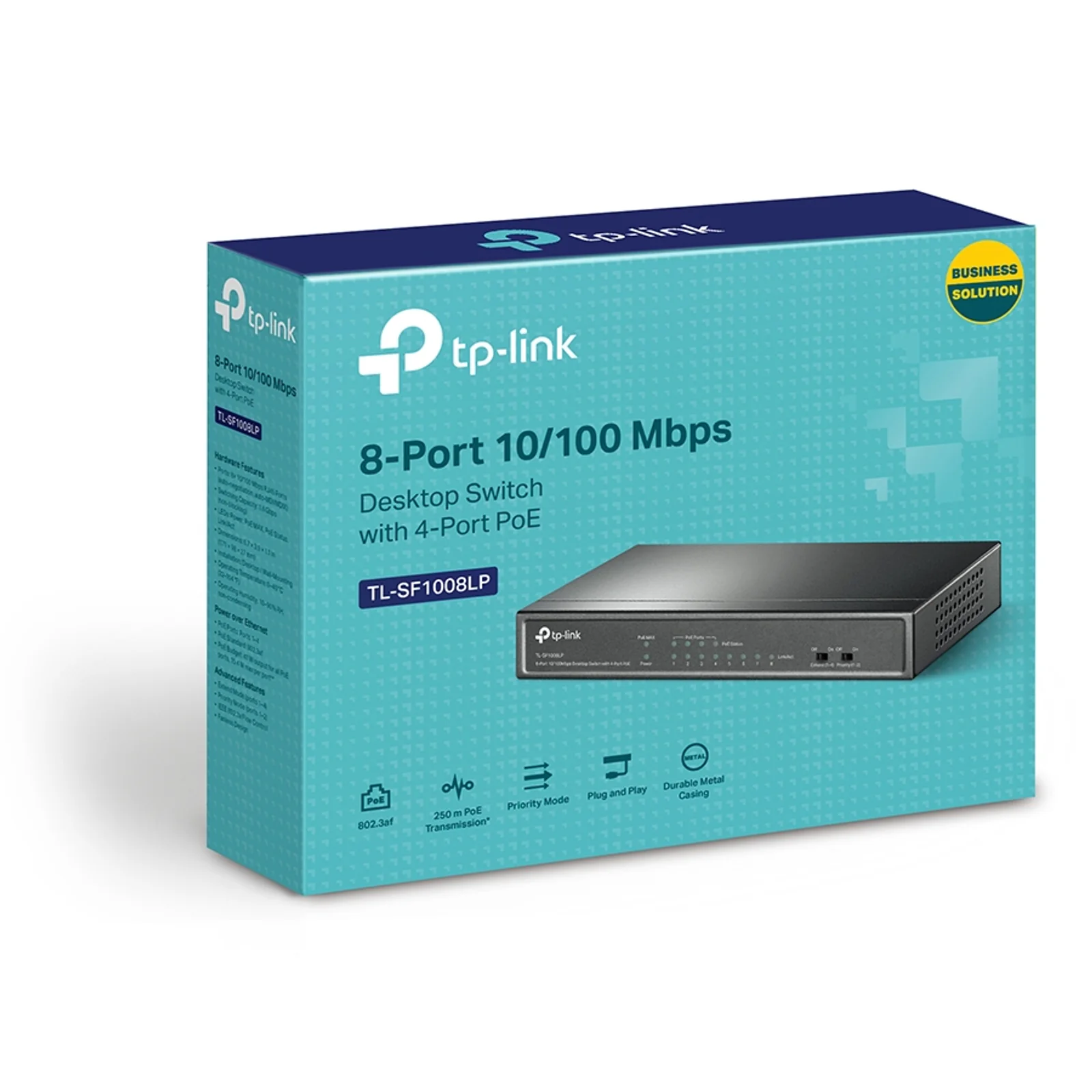 TP-Link TL-SF1008LP commutateur réseau Non-géré Fast Ethernet (10/100) Connexion Ethernet, supportant l'alimentation via ce port (PoE) Noir