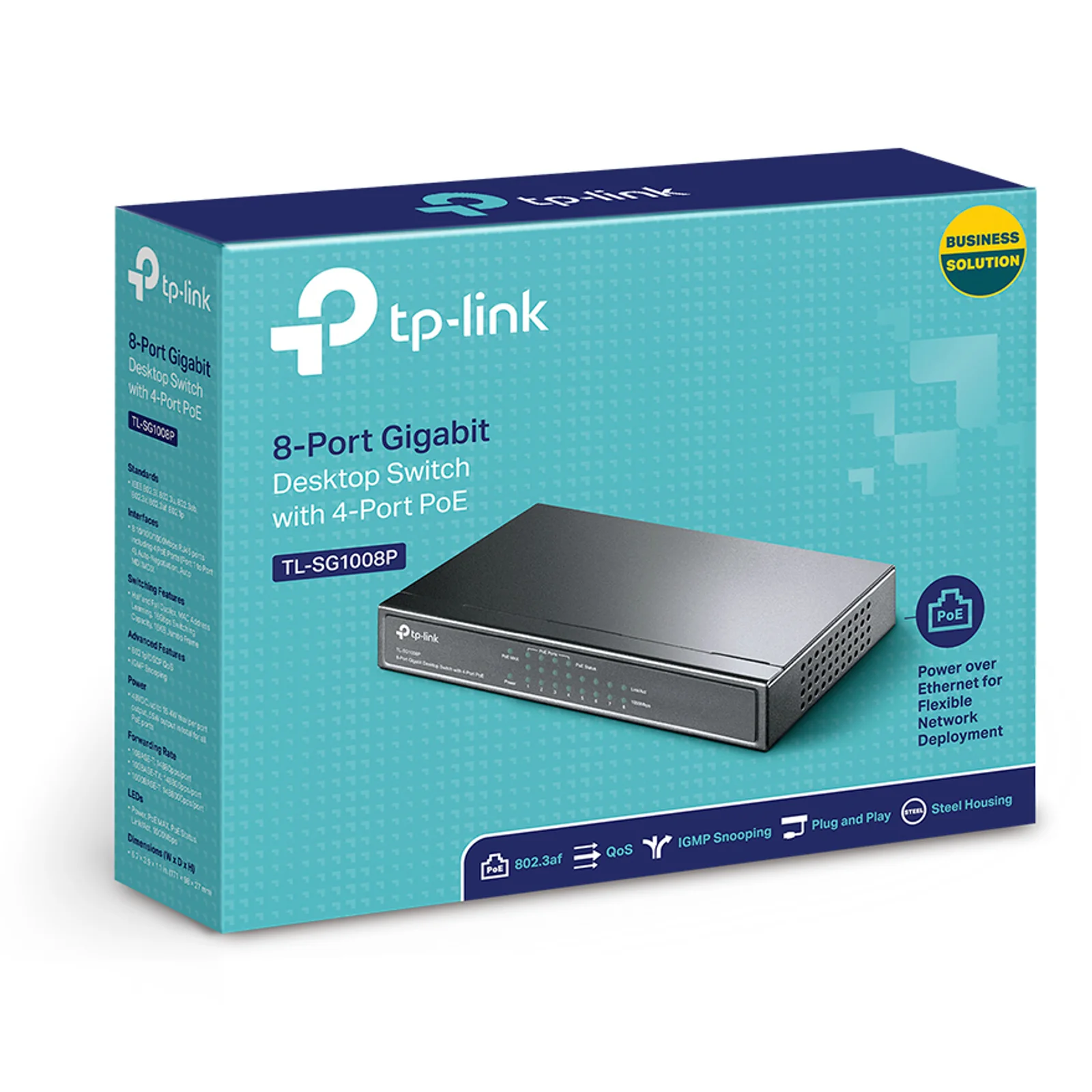 TP-Link TL-SG1008P commutateur réseau Non-géré Gigabit Ethernet (10/100/1000) Connexion Ethernet, supportant l'alimentation via ce port (PoE) Noisettes