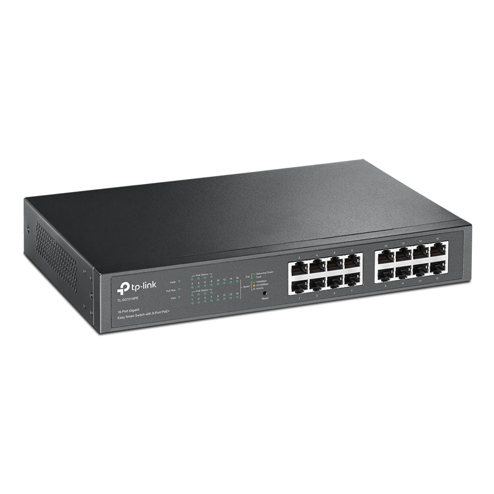 TP-Link TL-SG1016PE Géré L2 Gigabit Ethernet (10/100/1000) Connexion Ethernet, supportant l'alimentation via ce port (PoE) 1U Noir