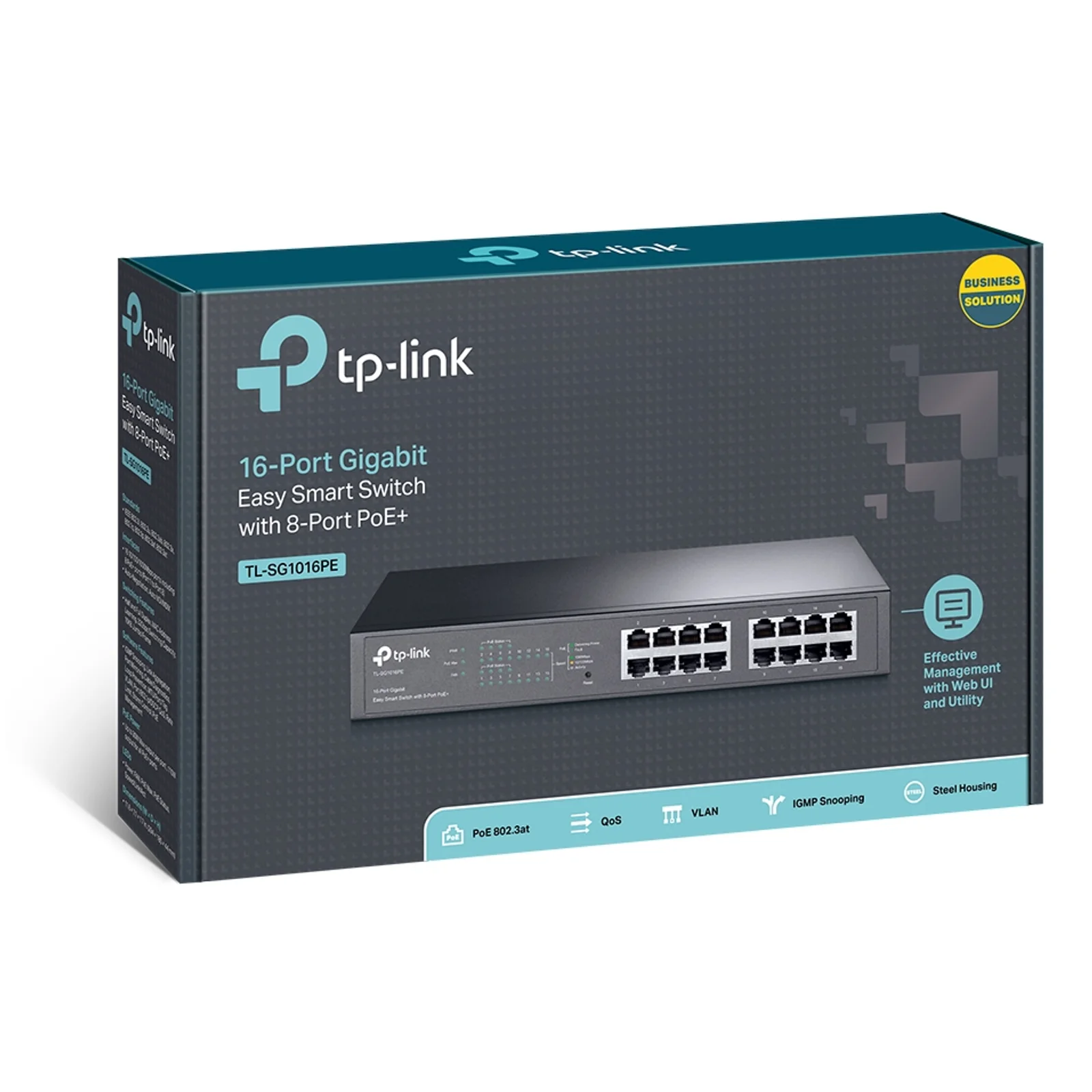 TP-Link TL-SG1016PE Géré L2 Gigabit Ethernet (10/100/1000) Connexion Ethernet, supportant l'alimentation via ce port (PoE) 1U Noir