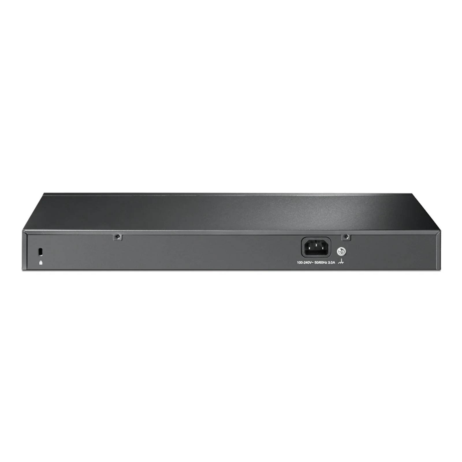 Vue arrière du TL-SG1428PE, connecteur IEC C14 secteur 100-240V et logement antivol Kensington, panneau arrière épuré