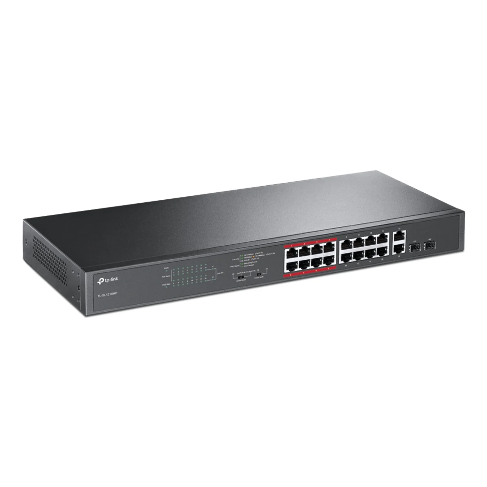 TP-Link TL-SL1218MP commutateur réseau Non-géré Fast Ethernet (10/100) Connexion Ethernet, supportant l'alimentation via ce port (PoE) Noir