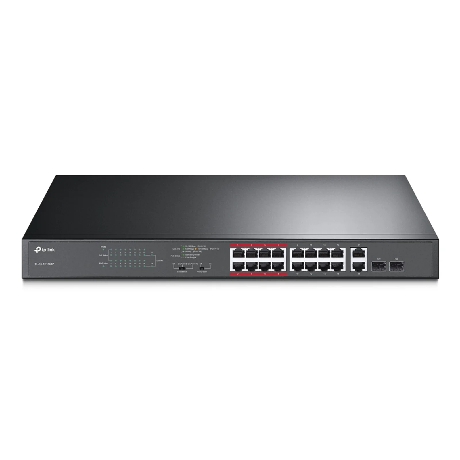 TL-SL1218MP commutateur réseau Non-géré Fast Ethernet (10/100) Connexion Ethernet, supportant l'alimentation via ce port (PoE) Noir