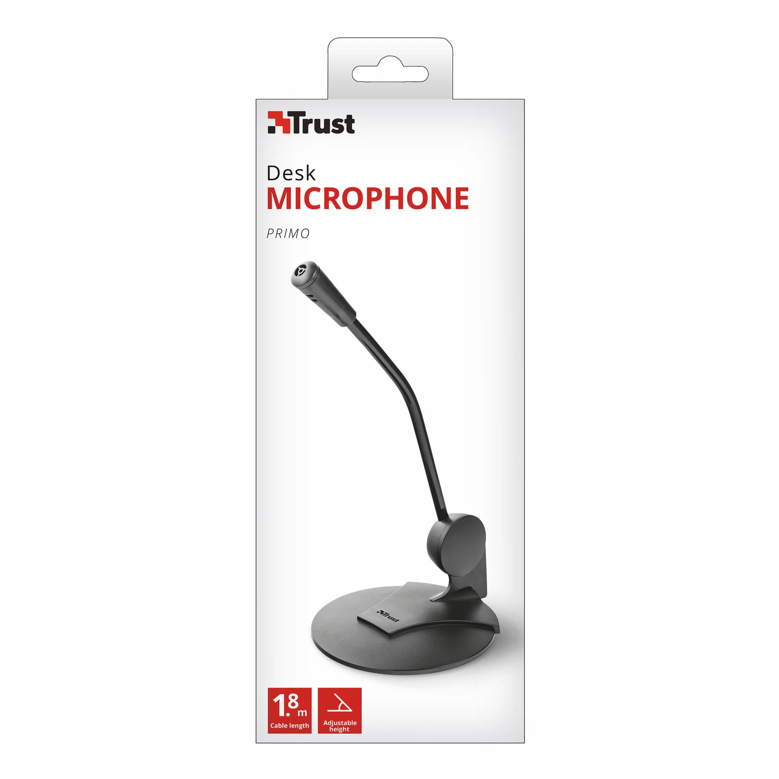 Boîte de vente Trust 21674 Desk Microphone, pictogramme garantie 1 an, fond blanc