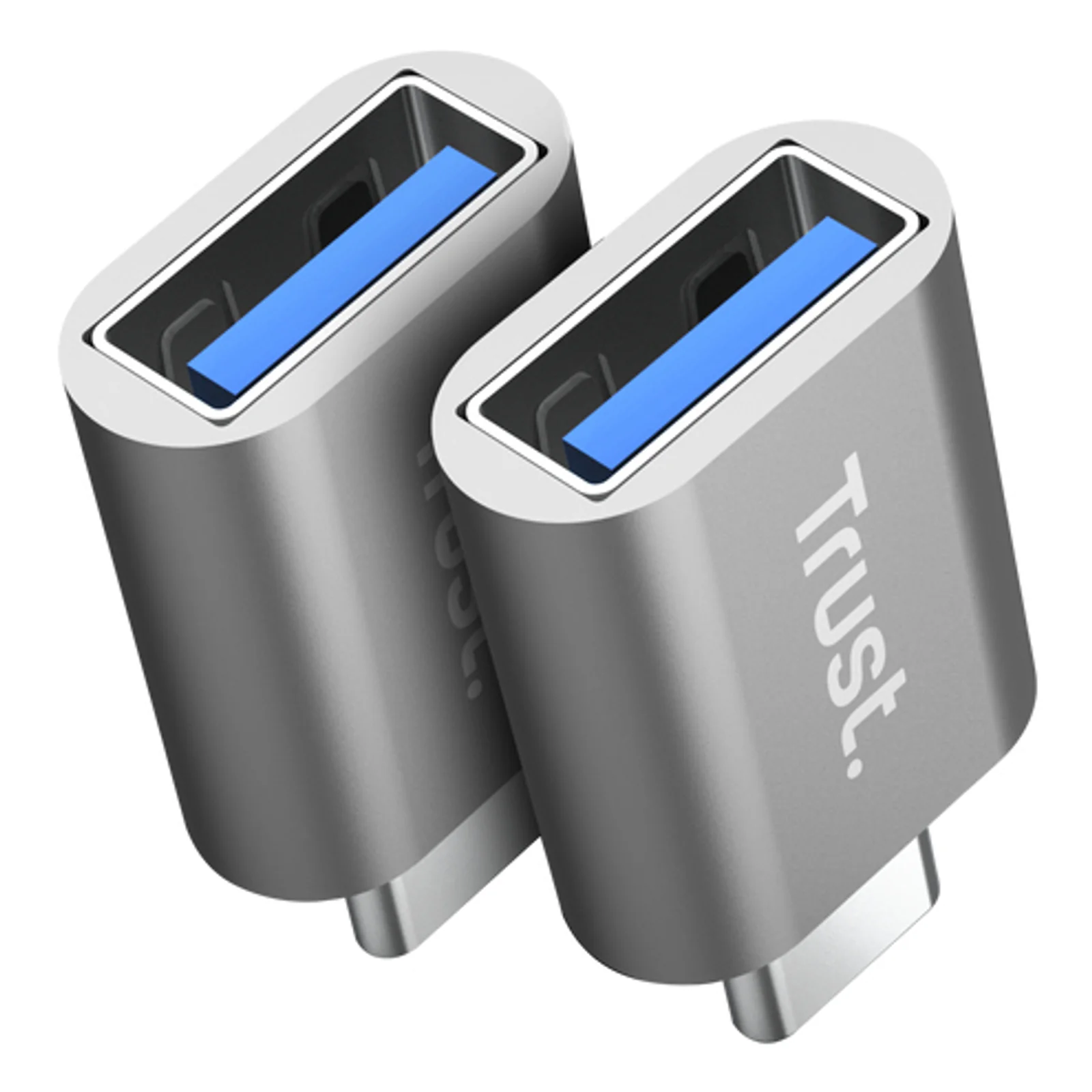 Pack de 2 adaptateurs Trust 26221 gris argent, face avant avec prise USB-A