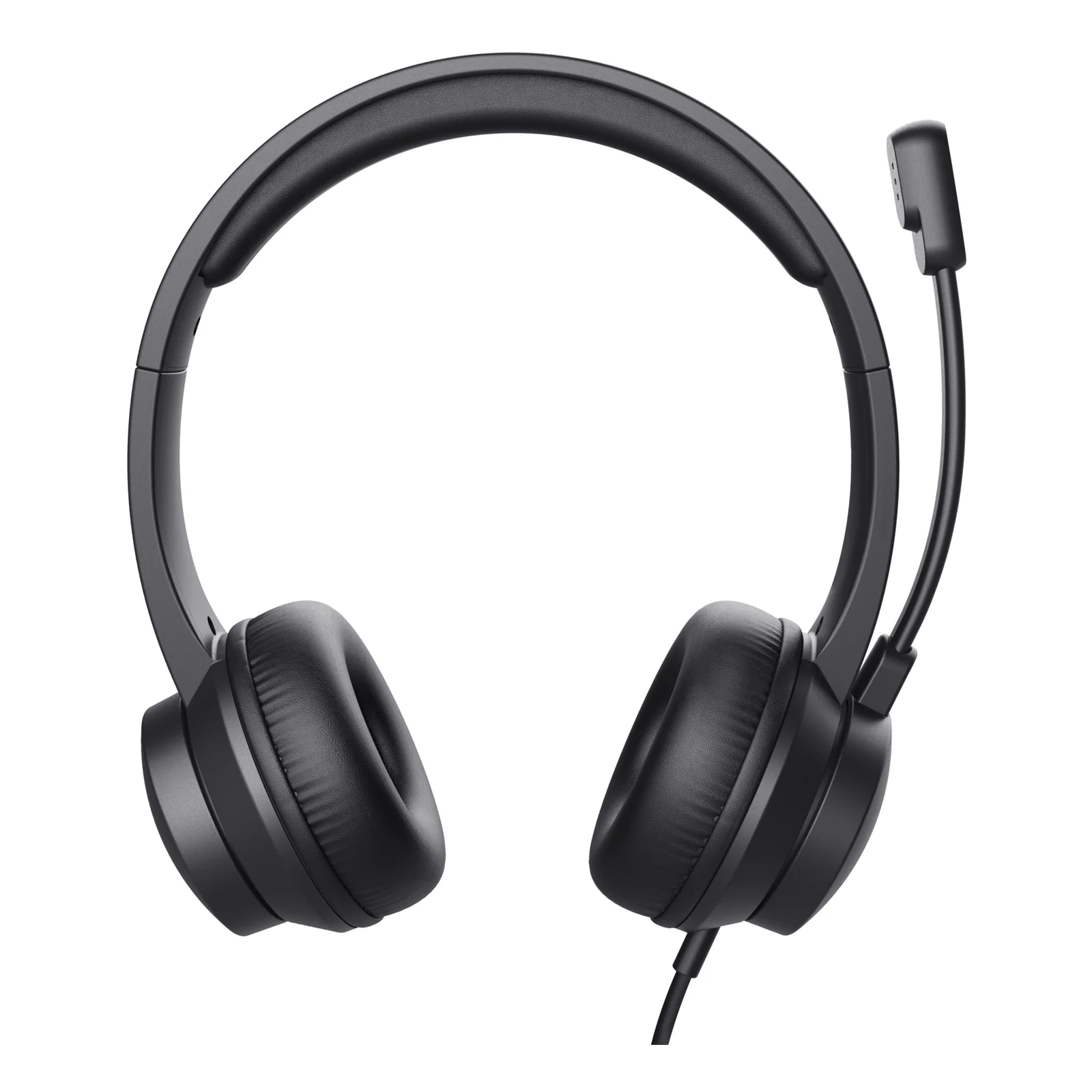 Casque Trust Ayda noir, vue de trois quarts, microphone boom en position d'utilisation