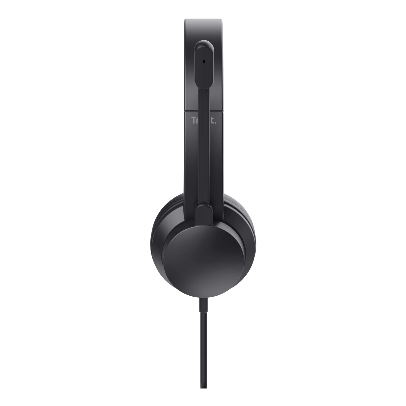 Casque Trust Ayda noir, profil droit, arceau et câble filaire noir