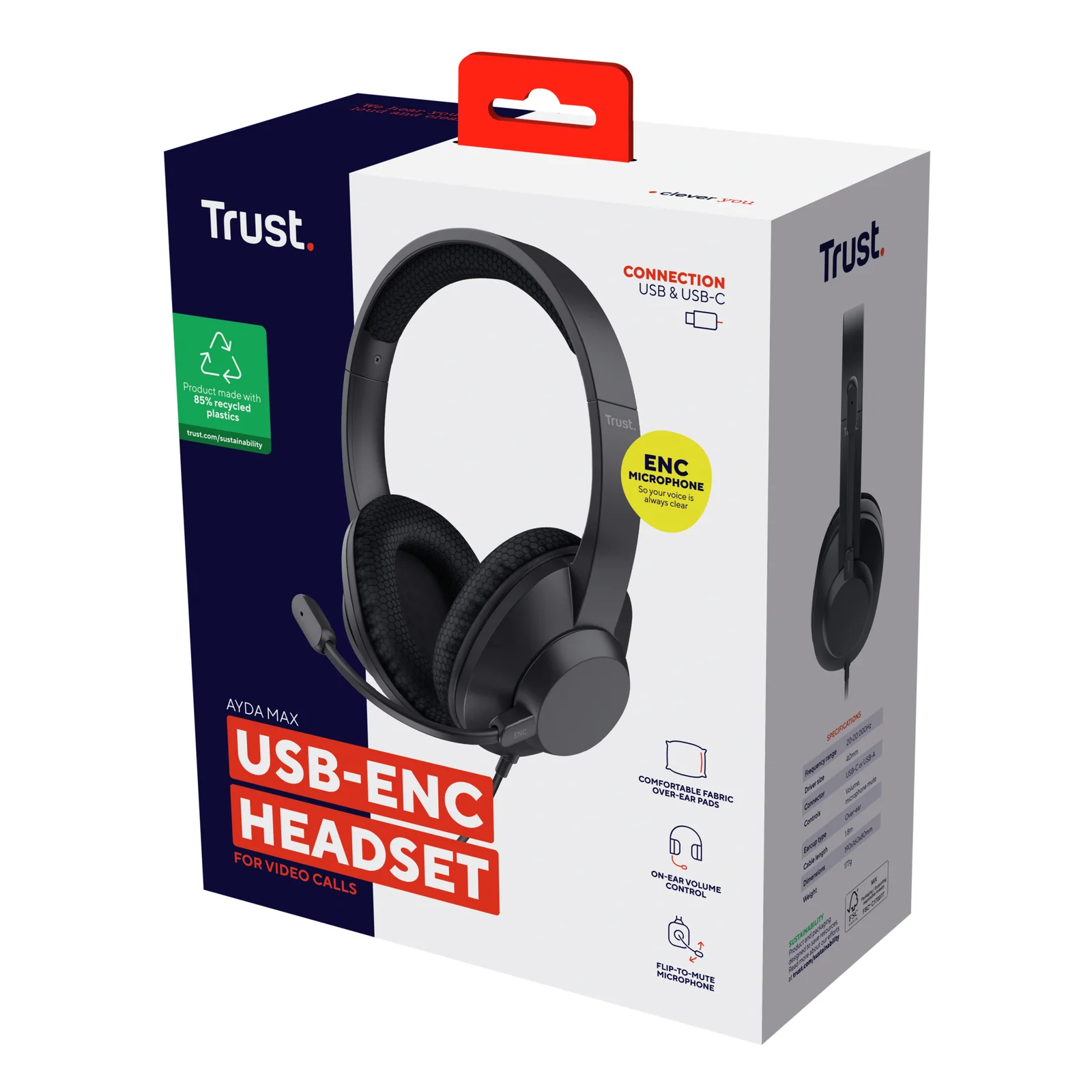 Trust Ayda Max Casque Avec fil Arceau Appels/Musique USB Type-C / USB Type-A Noir