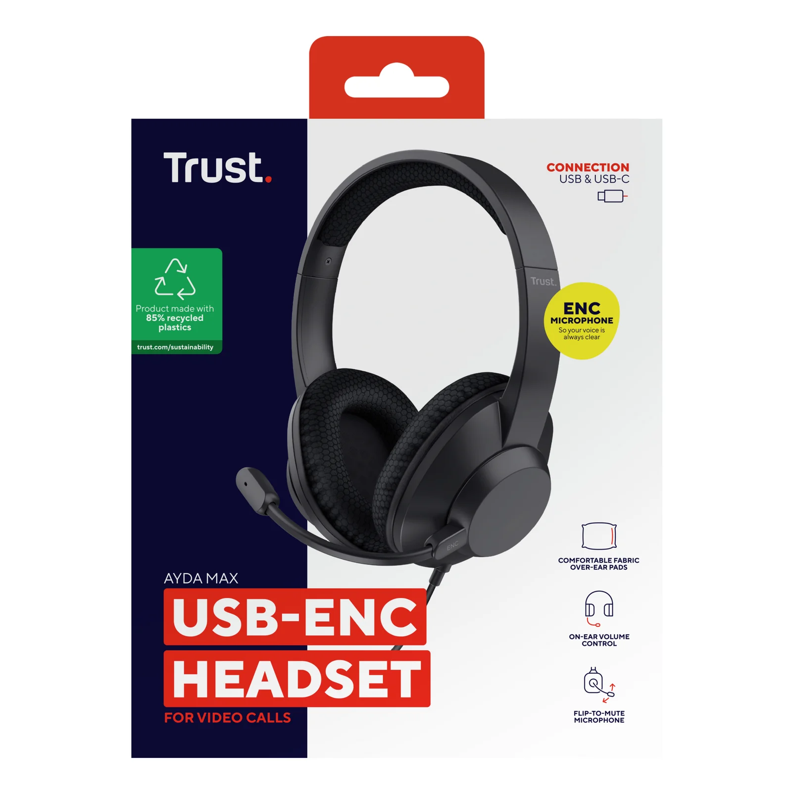 Trust Ayda Max Casque Avec fil Arceau Appels/Musique USB Type-C / USB Type-A Noir