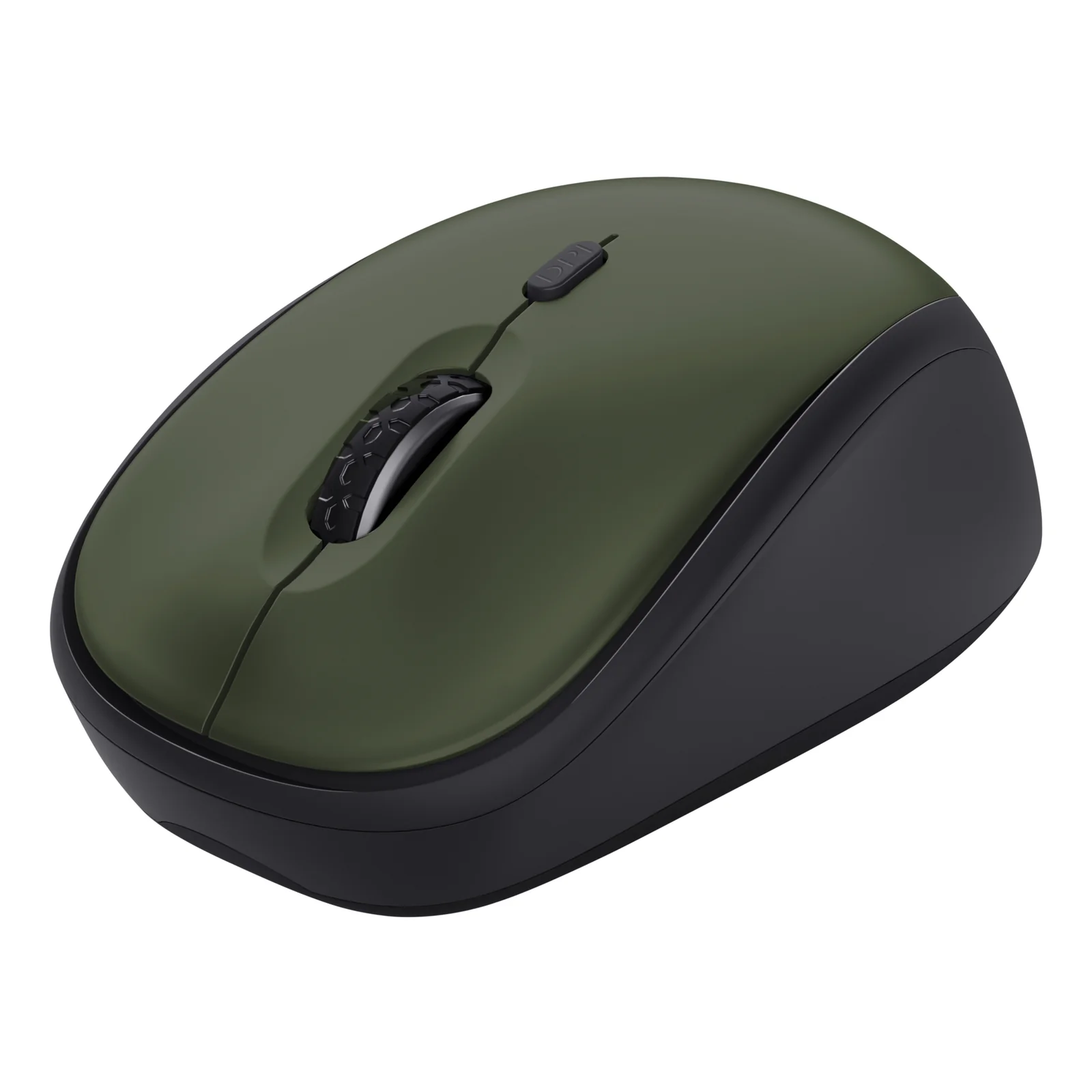 Souris sans fil Trust YVI+ vert olive et noir, vue du dessus