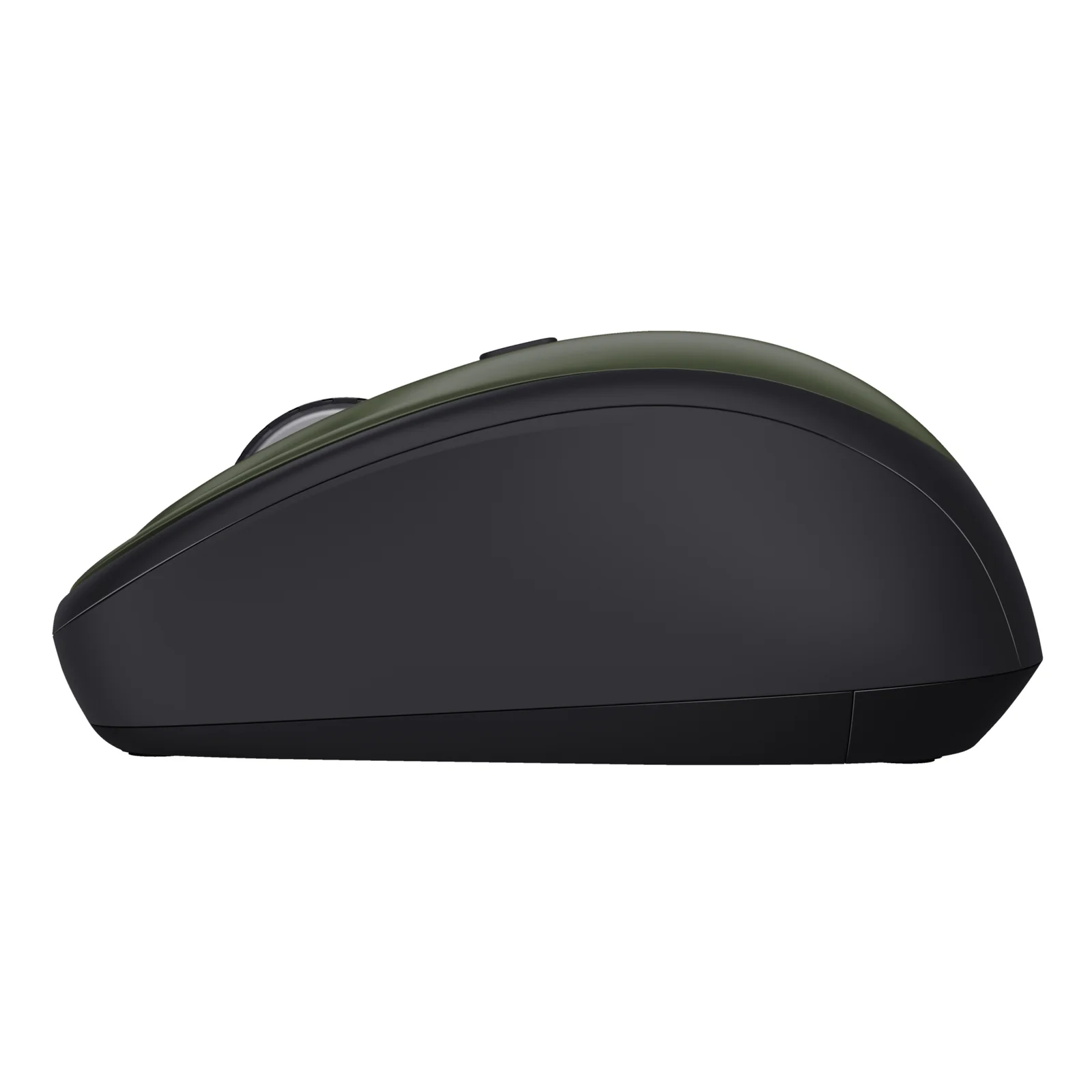 Souris Trust YVI+ de profil, dessus vert olive et base noire