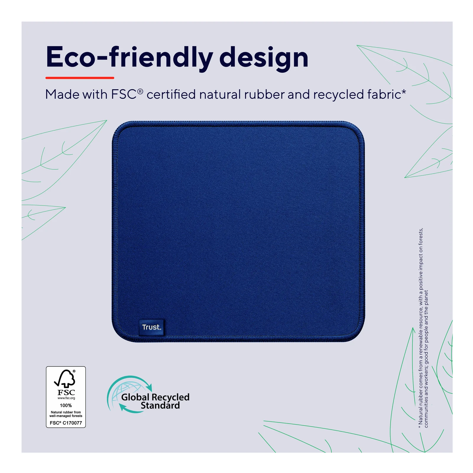 Verso emballage Trust Boye, logos FSC et Global Recycled Standard, mention eco-friendly design