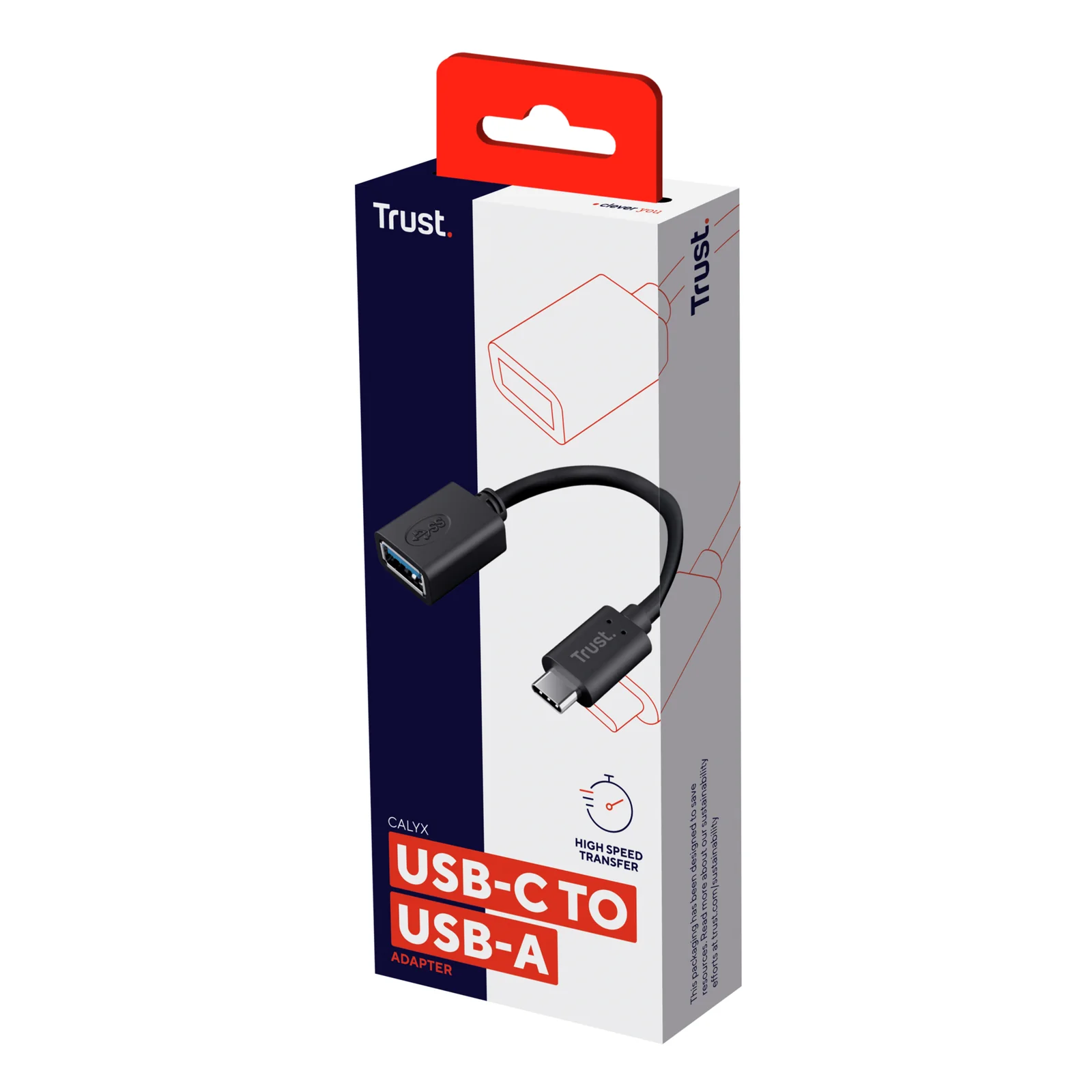 Boîte noire Trust, inscription USB-C TO USB-A en rouge, vue de face