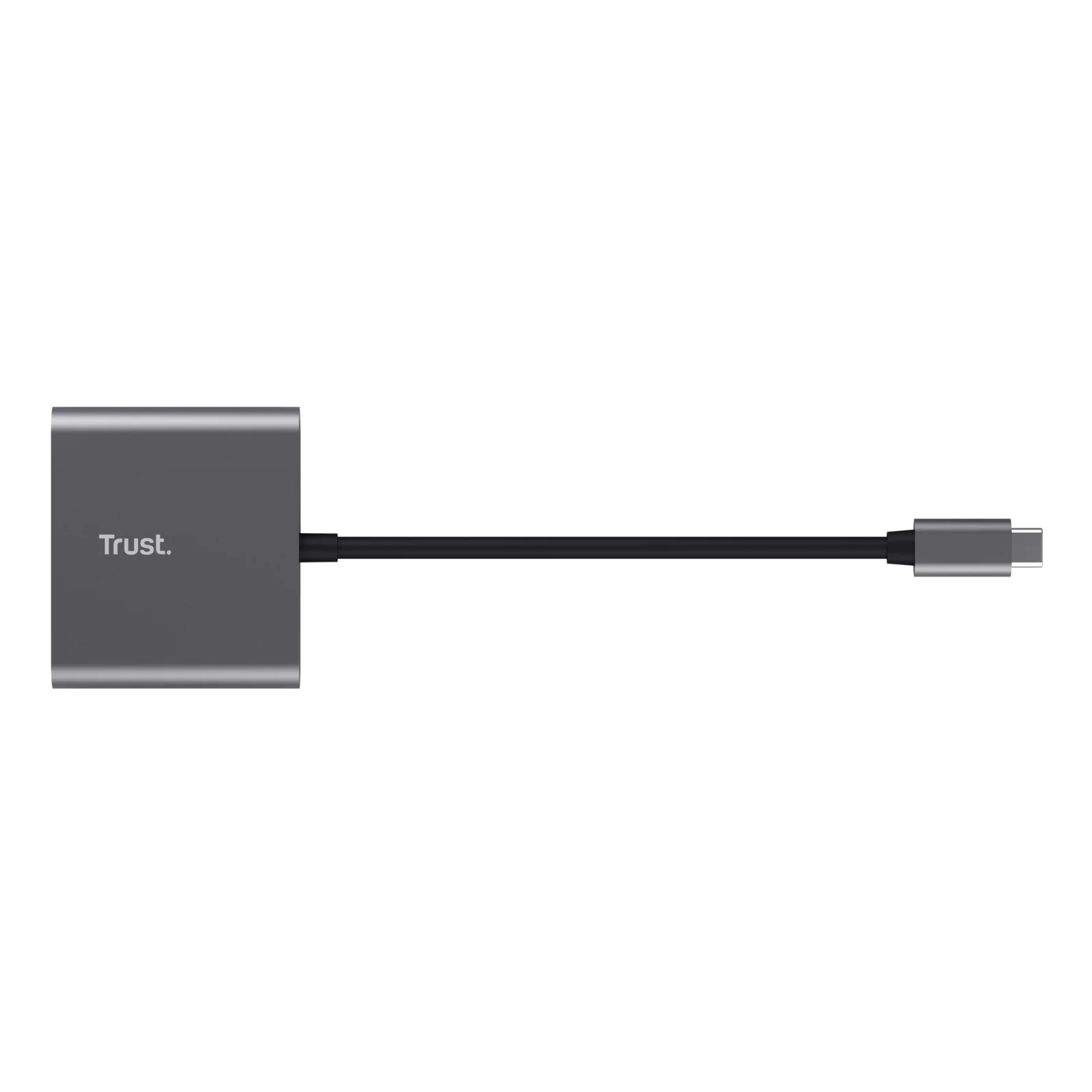 Trust Dalyx, vue de profil, finition aluminium gris mat, câble USB-C visible