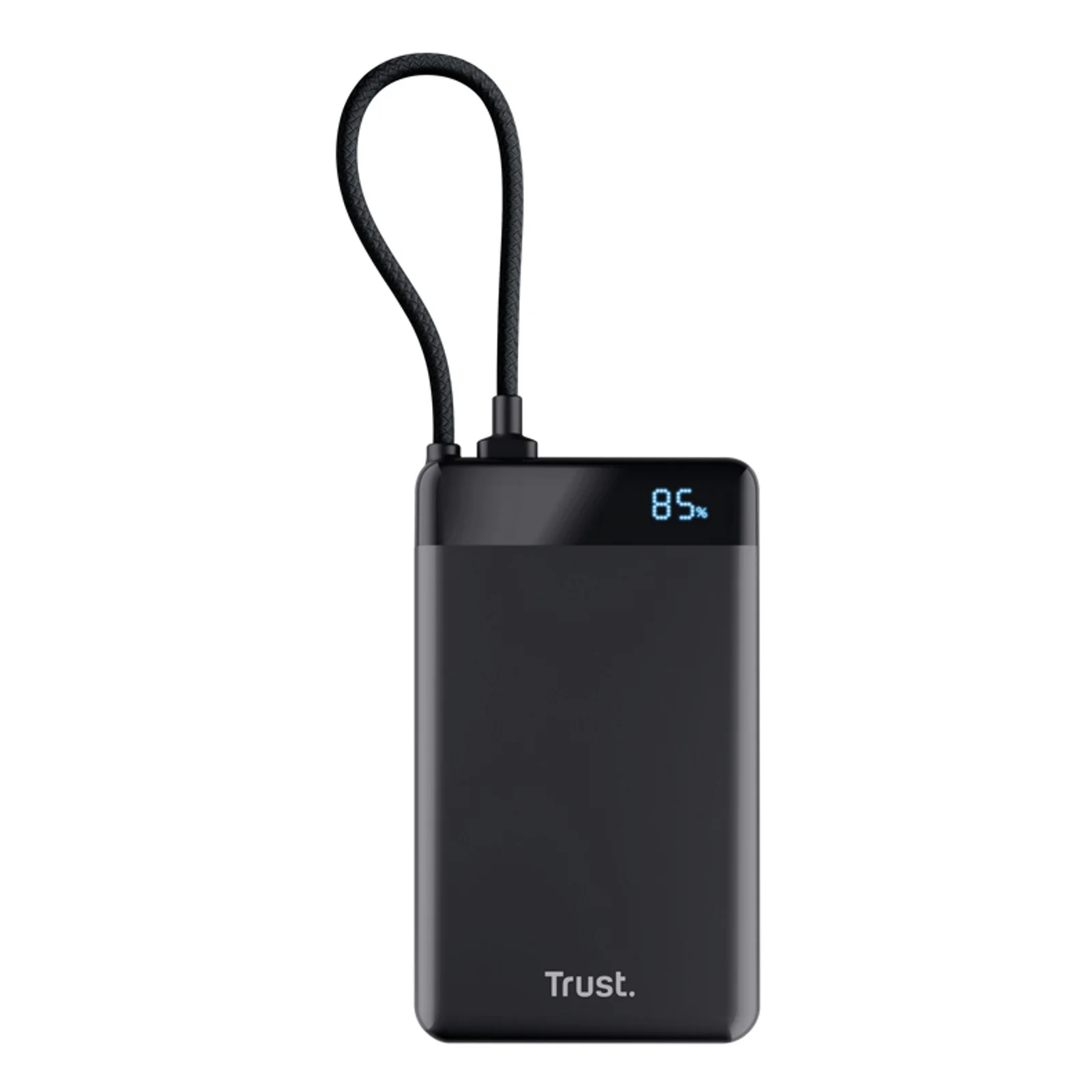Trust Fiera 25880 face avant noire, logo Trust visible, écran LED et câble USB-C intégré