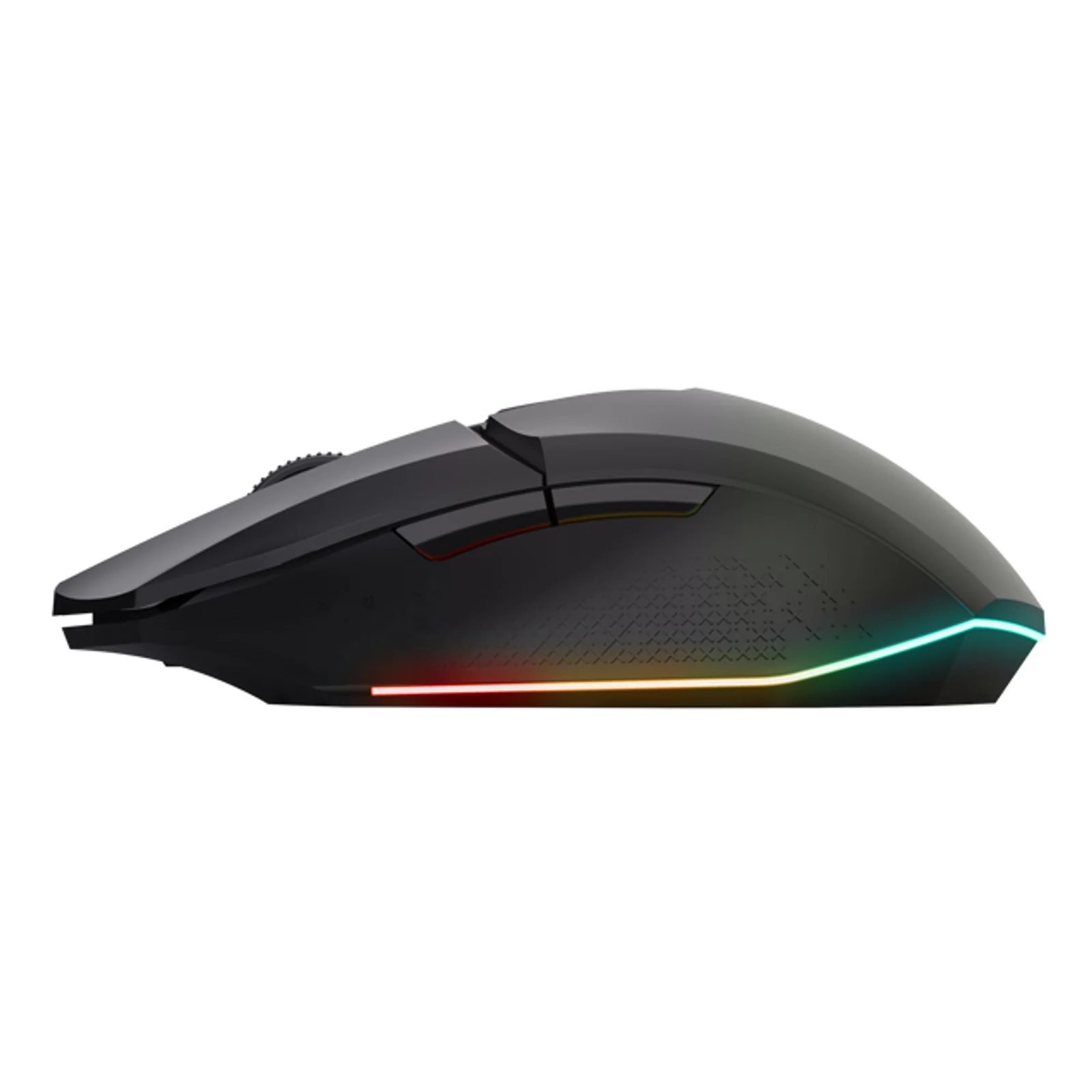 Souris Trust GXT 110 Felox vue de profil gauche, éclairage RGB arc-en-ciel sur le dessous