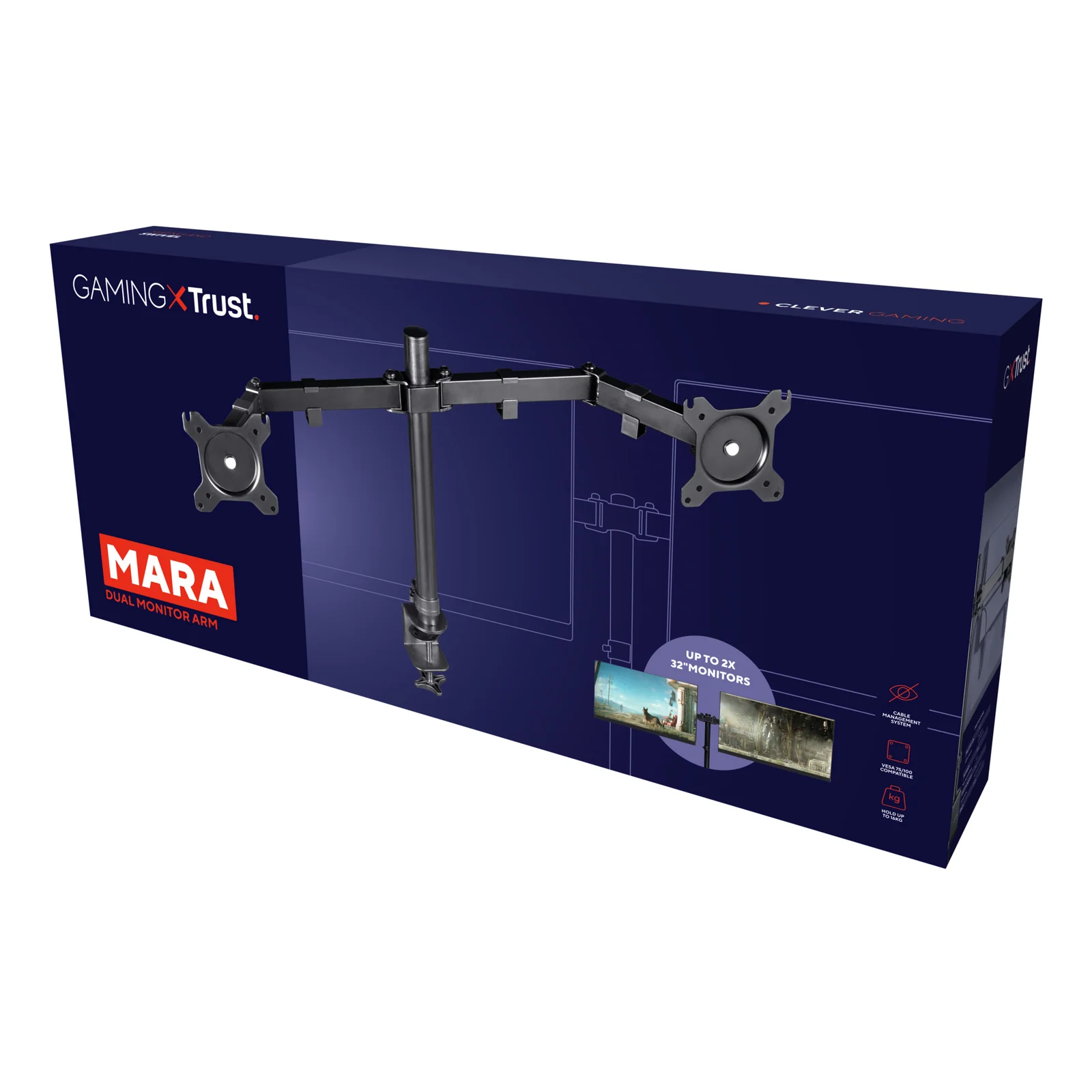 Trust GXT 1120 Mara Dual Monitor Arm 81,3 cm (32") Bureau Noir