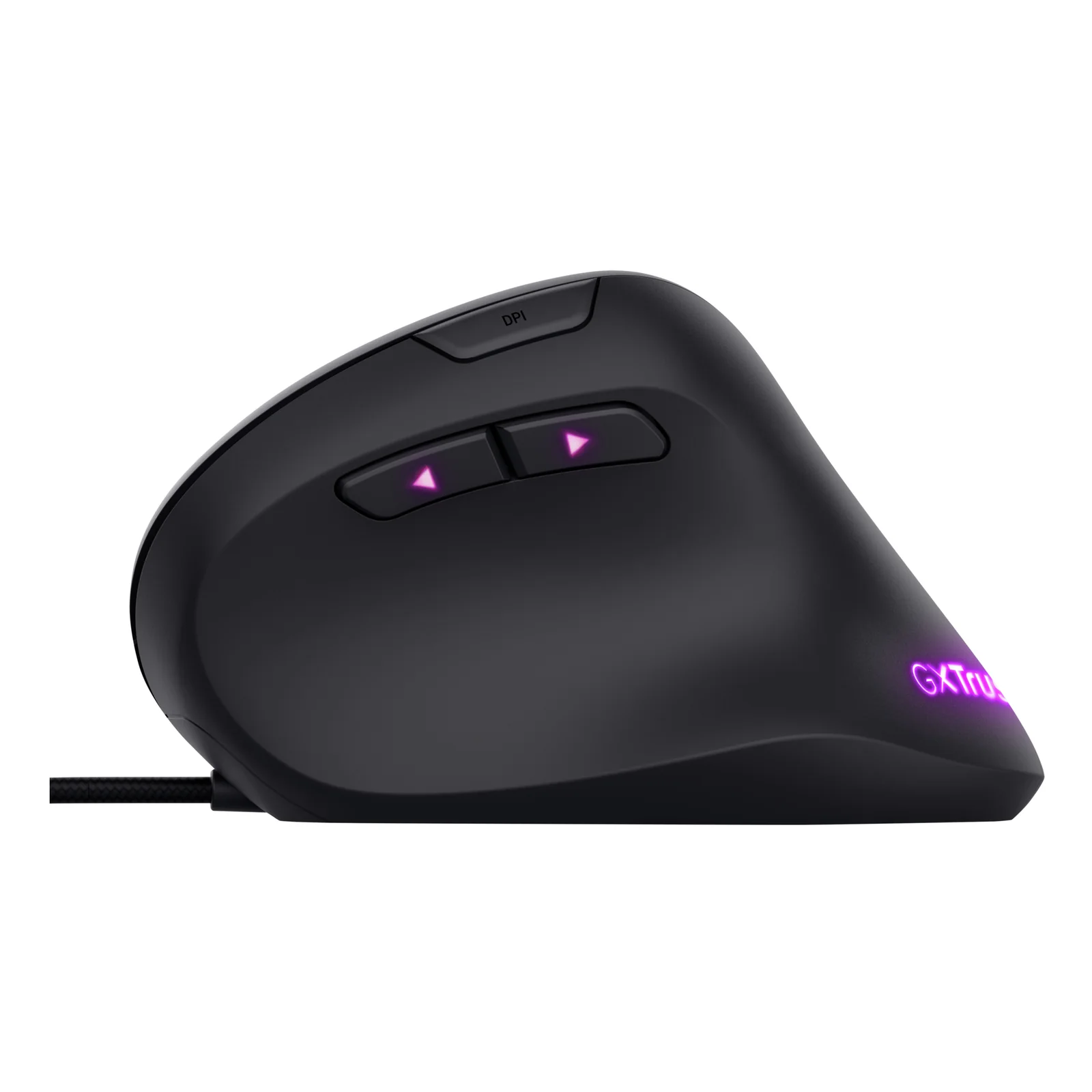 Trust GXT 144 Rexx, vue latérale gauche, boutons pouce visibles, LED violette