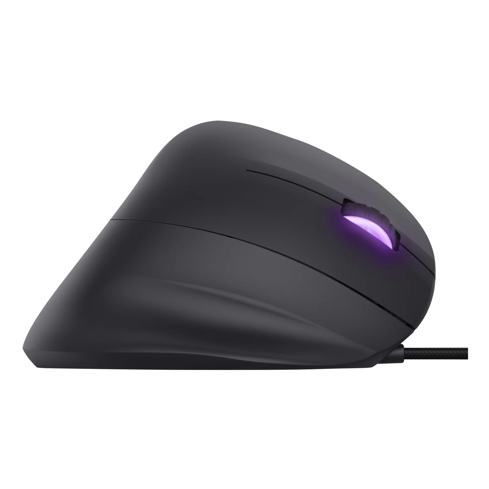 Trust GXT 144 Rexx, profil droit, souris verticale noire, LED violette
