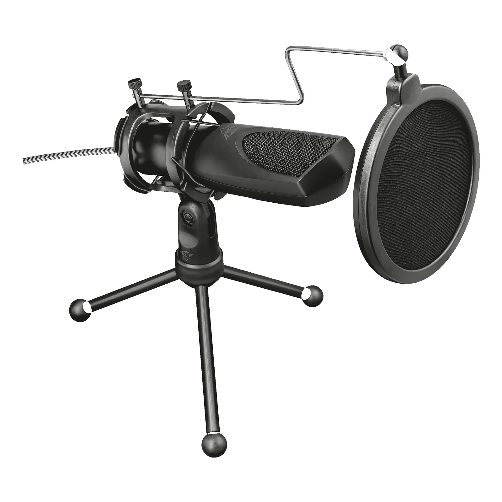 Trust GXT 232 Mantis de profil sur trépied, inclinaison réglable visible, filtre anti-pop