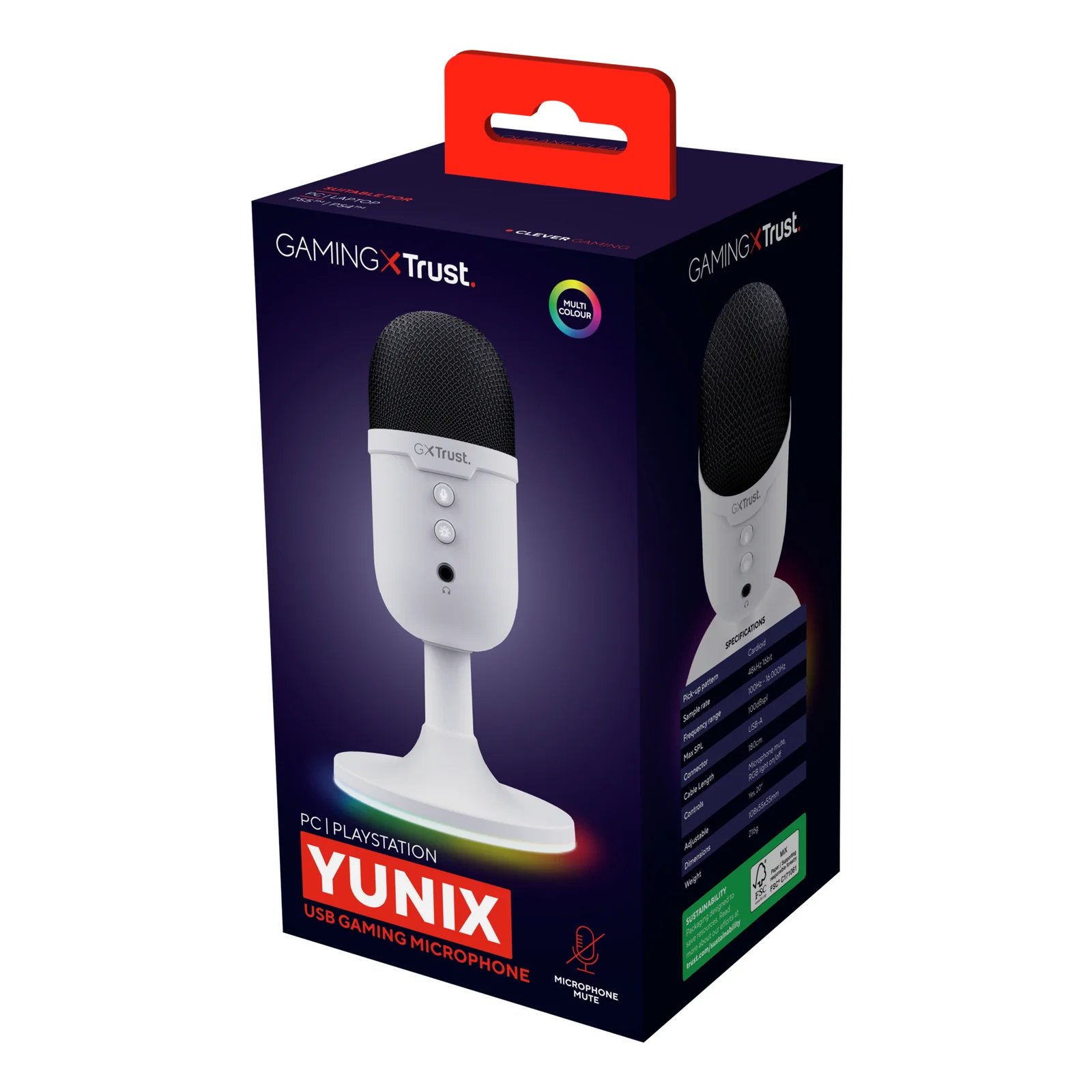 Boîte du Trust GXT 234P Yunix, face avant, logo Trust Gaming et nom Yunix visibles