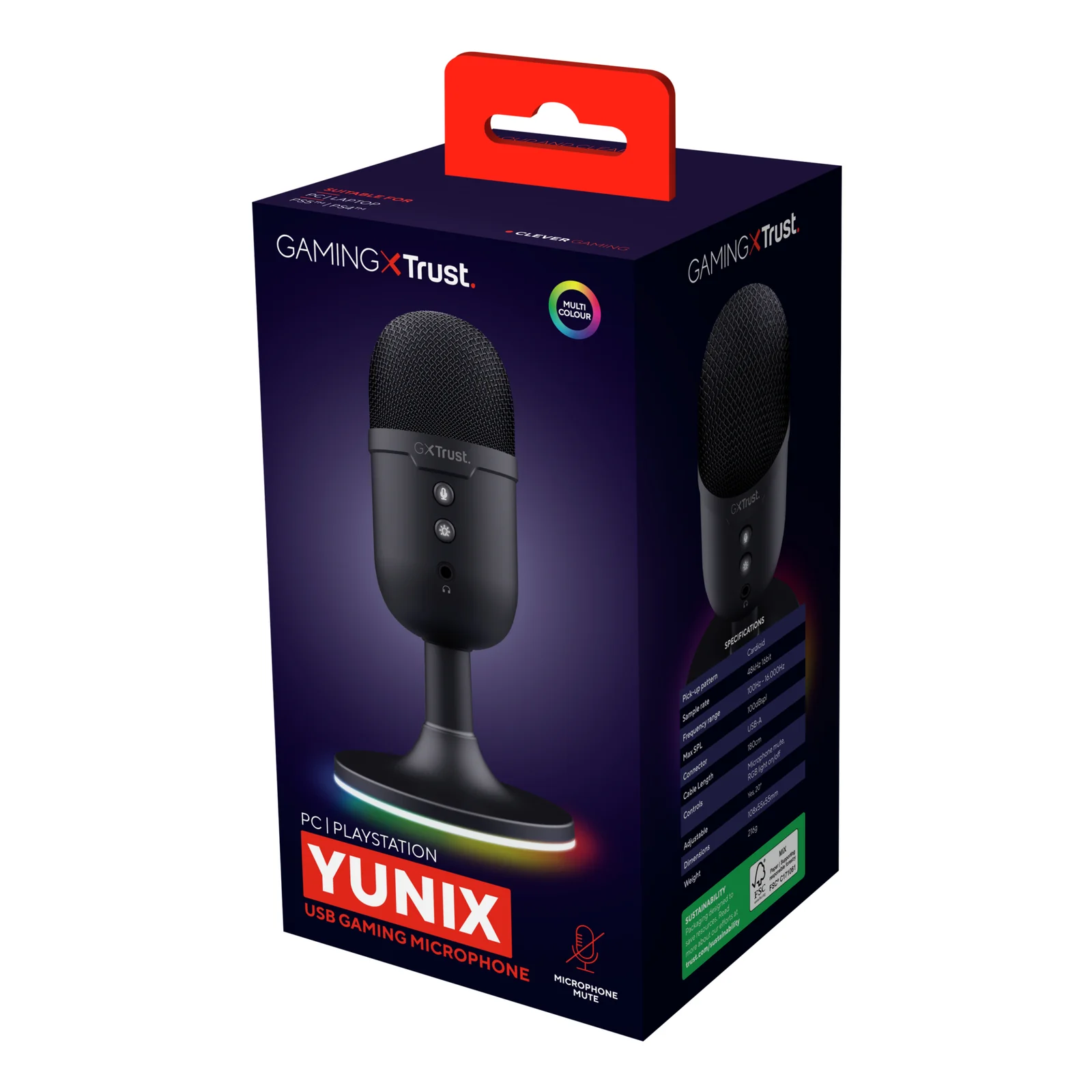 Boîte packaging Trust GXT 234P Yunix, façade avec nom du produit et logo GamingxTrust