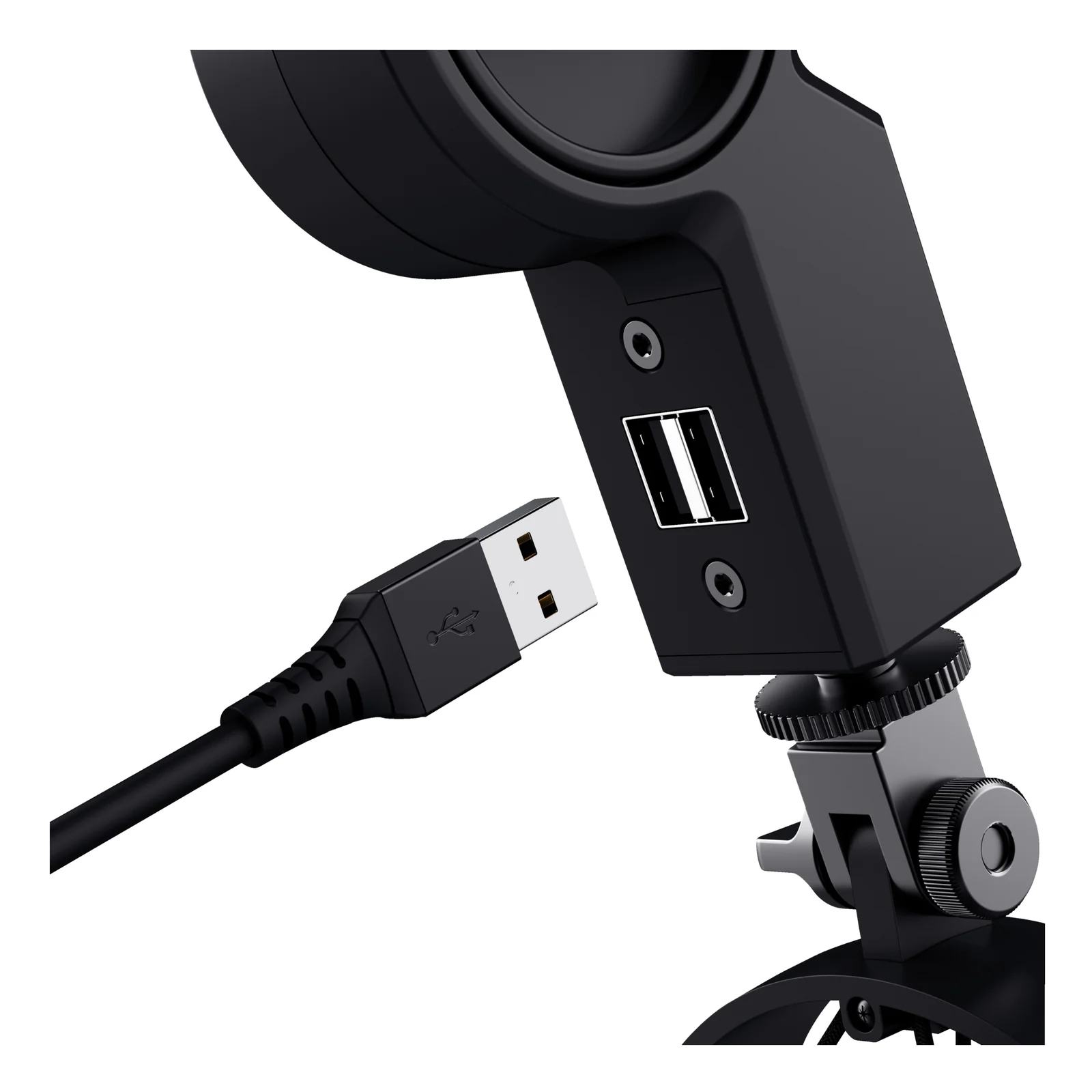 Hub USB 2 ports intégré au bras du Trust GXT 255+ Onyx, câble USB Type-A branché