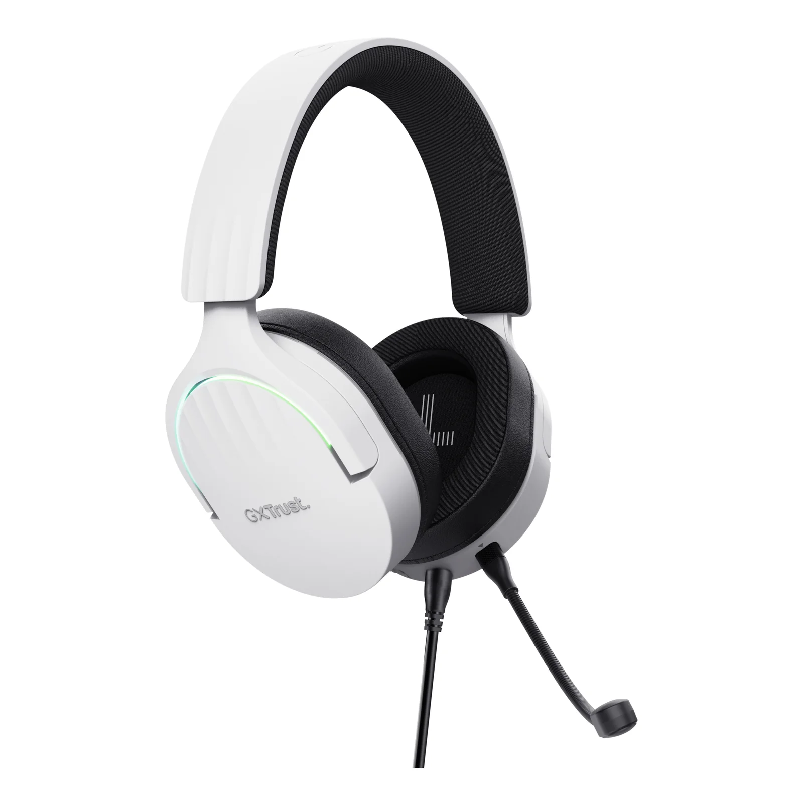 Trust GXT 490 Fayzo blanc, profil droit posé sur un support