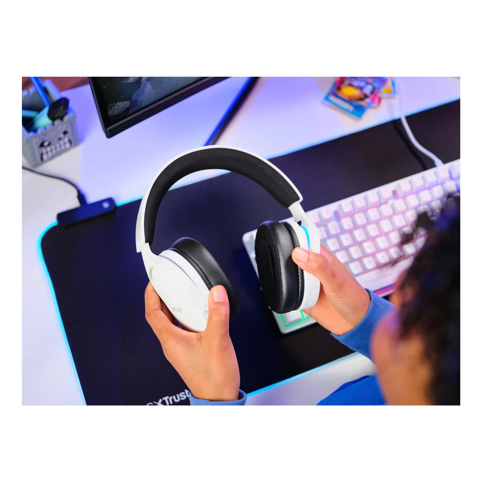 Trust GXT 491W FAYZO Casque Avec fil &sans fil Arceau Gaming USB Type-C Bluetooth Noir, Blanc