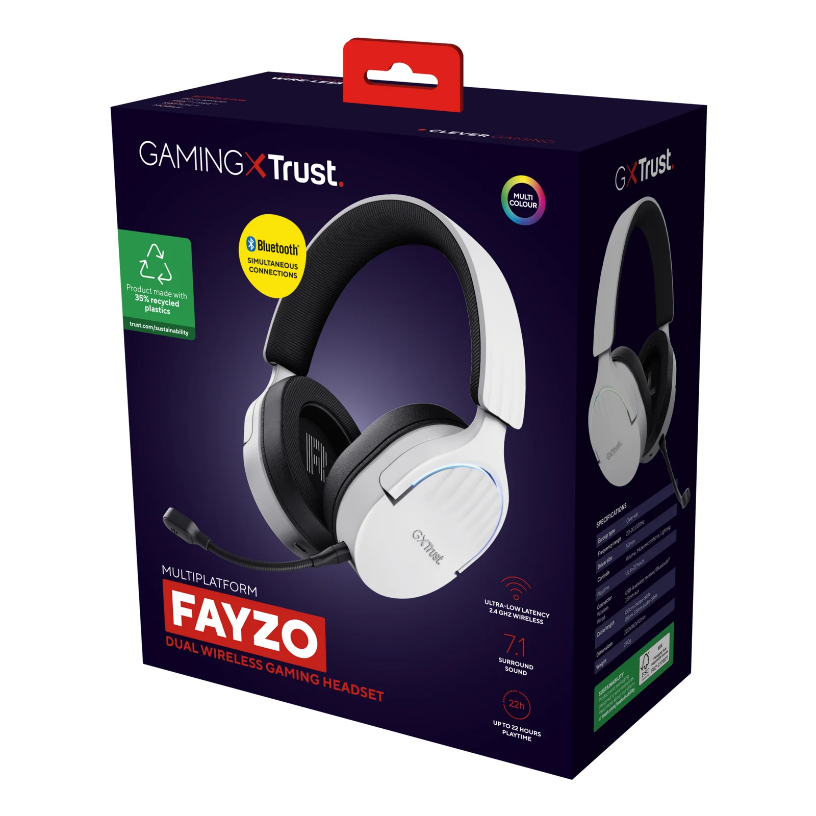 Trust GXT 491W FAYZO Casque Avec fil &sans fil Arceau Gaming USB Type-C Bluetooth Noir, Blanc