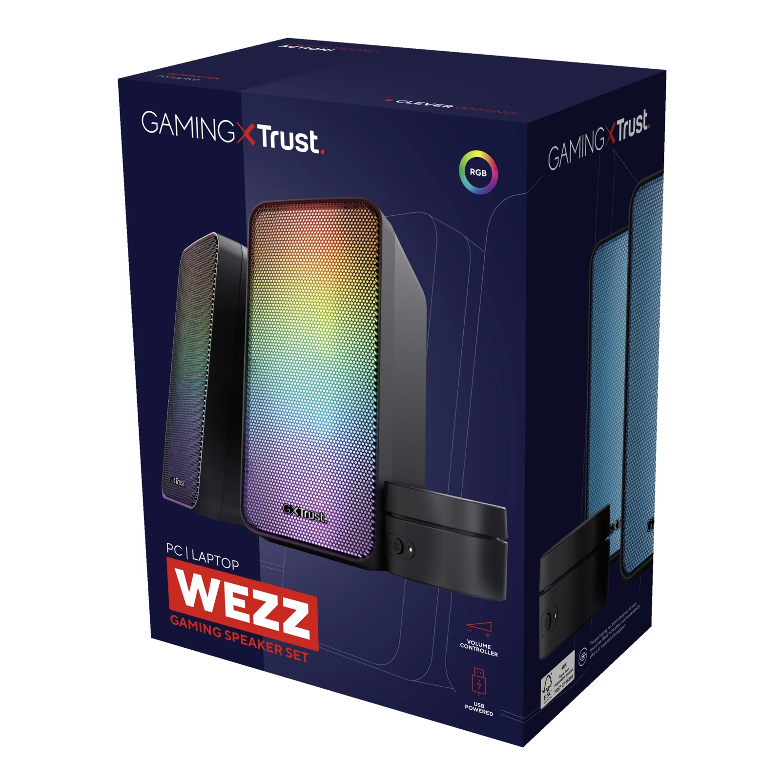 Boîte d'emballage Trust GXT 611 Wezz Gaming, coloris noir avec visuels RGB