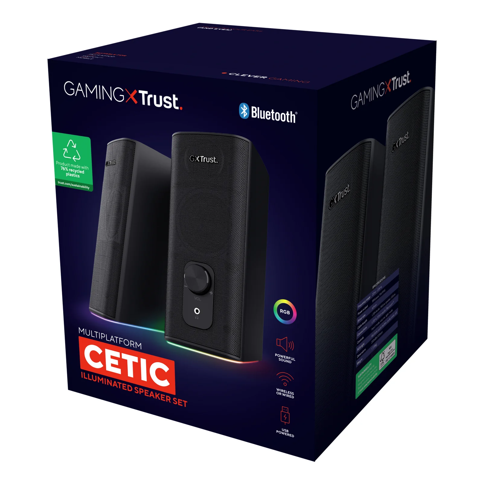 Boîte de vente du Trust GXT 612 CETIC, packaging gaming noir et vert avec logo Trust en avant-plan