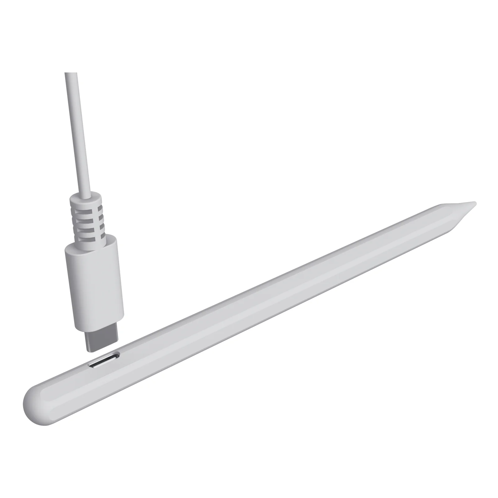 Stylet Trust Kyna avec câble USB-C branché, vue de côté, fond blanc
