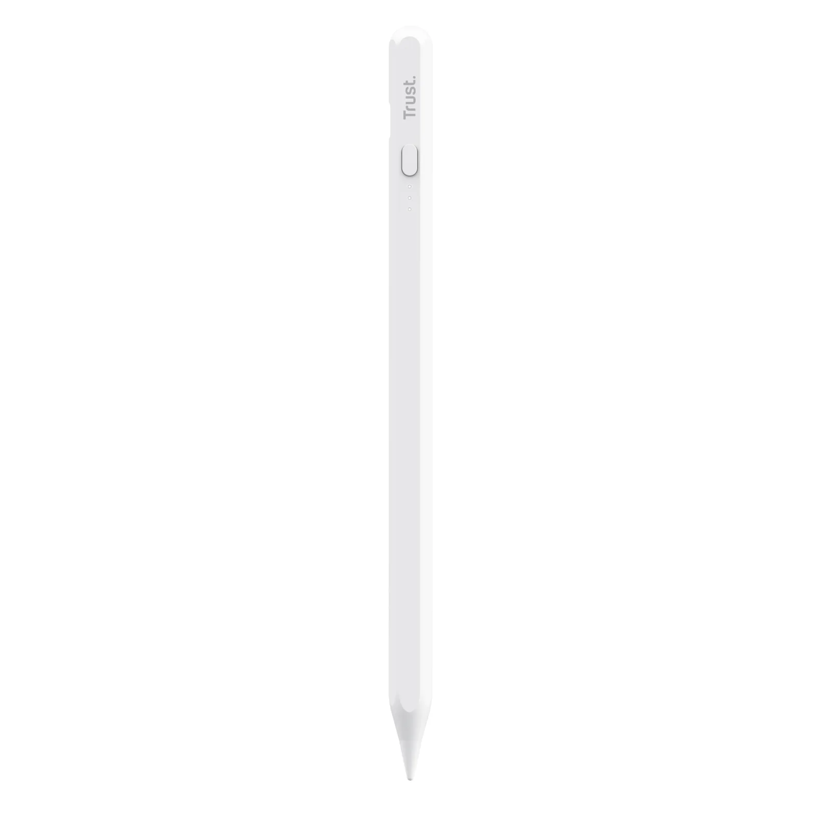 Stylet Trust Kyna blanc, vue de face, bouton latéral visible, fond blanc