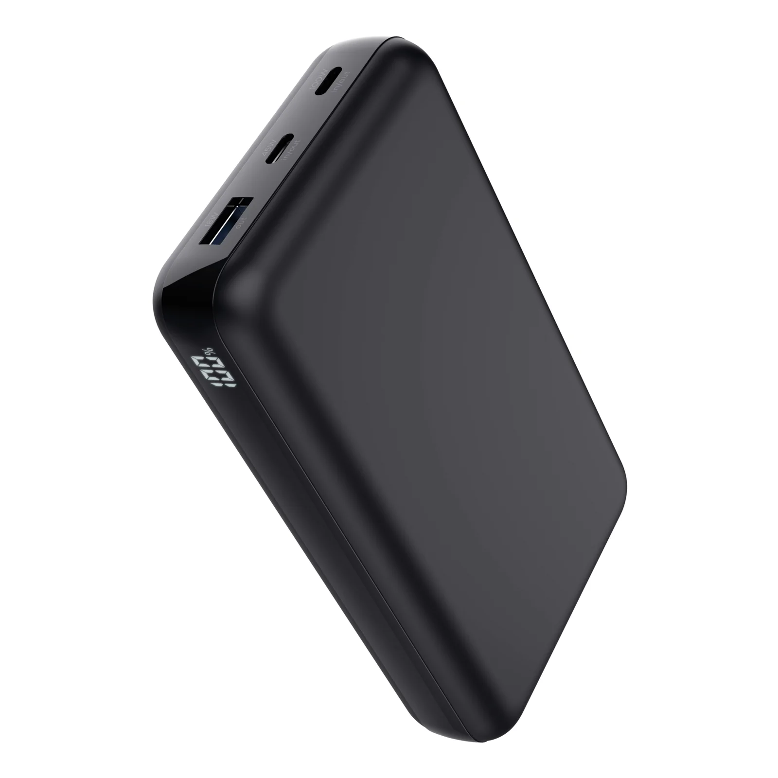 Trust Laro noire vue de dessus inclinée, ports USB-A et deux USB-C sur le bord supérieur