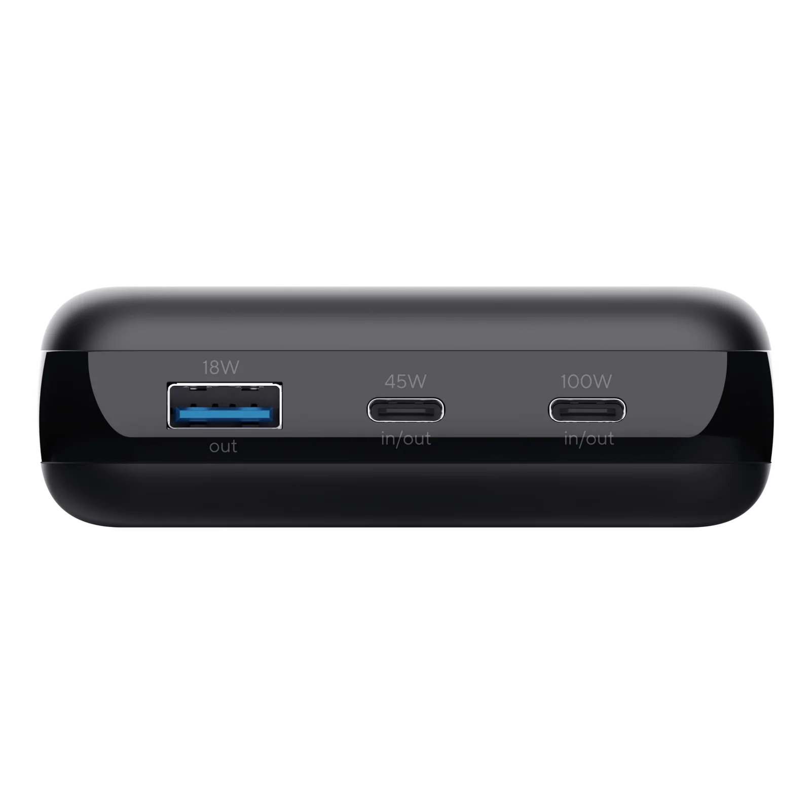 Trust Laro gros plan tranche ports, un USB-A bleu et deux USB-C côte à côte